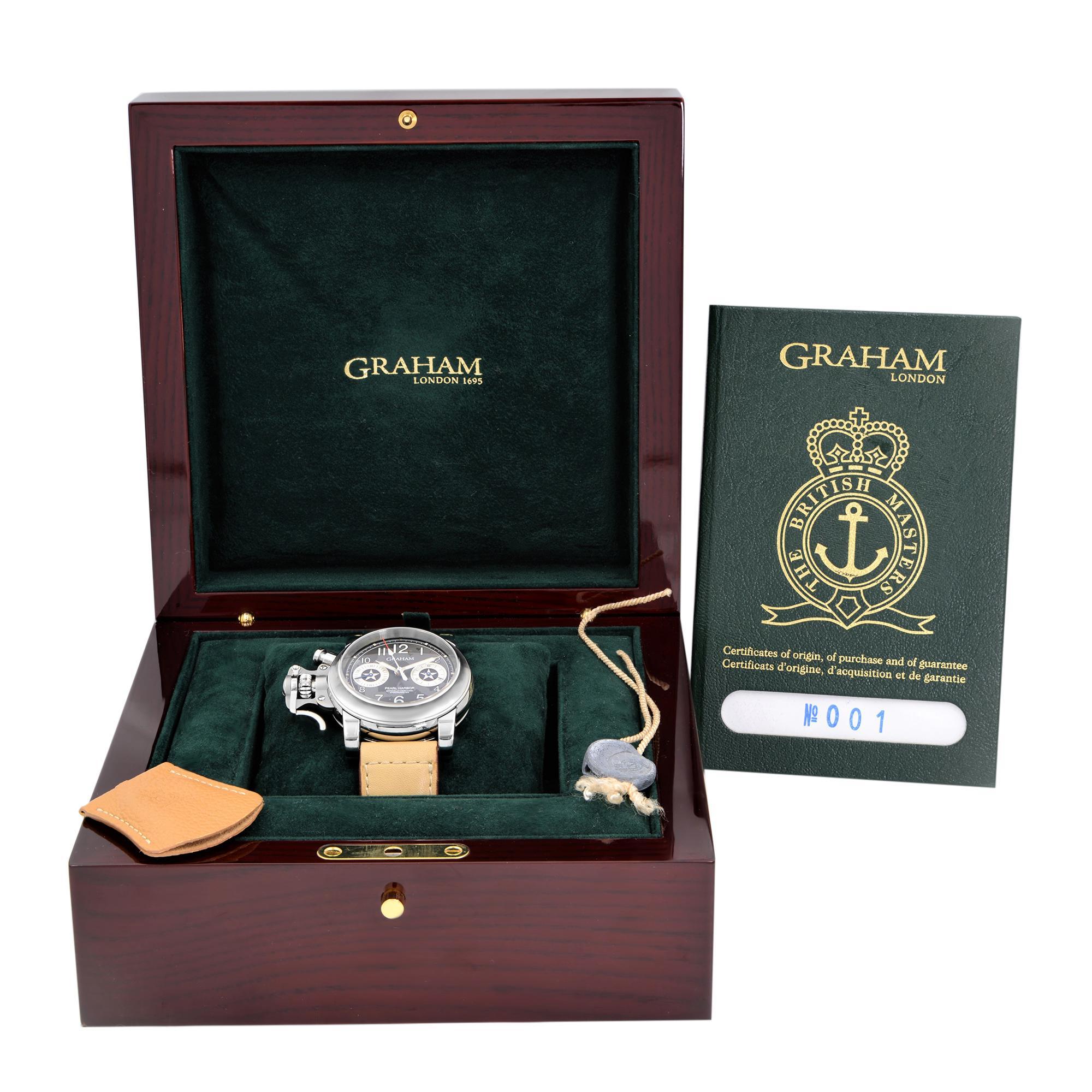 Graham Chronofighter Pearl Harbor Steel Automatic Watch 2CFAS.B16A.L37B In Good Condition In New York, NY