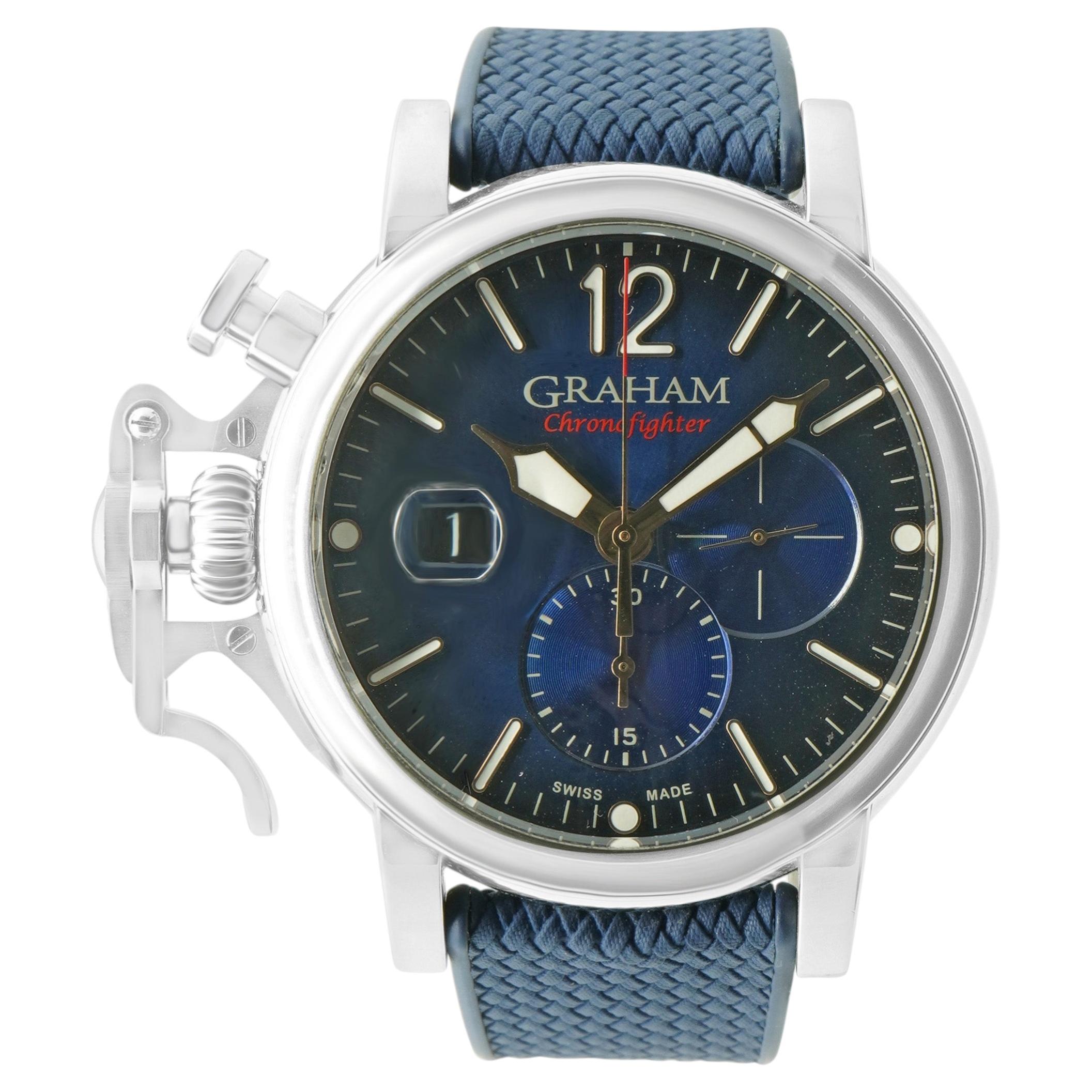 Graham Chronofighter Stainless Steel Grand Lefty Hand 47mm Blue Dial For Sale