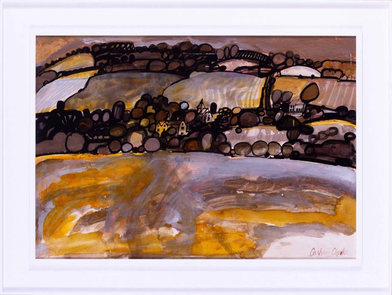 Graham Clarke 20th Century British ink landscape painting of a