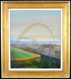 Paysage surréaliste anglais du milieu du 20e siècle, peinture à l'huile sur toile