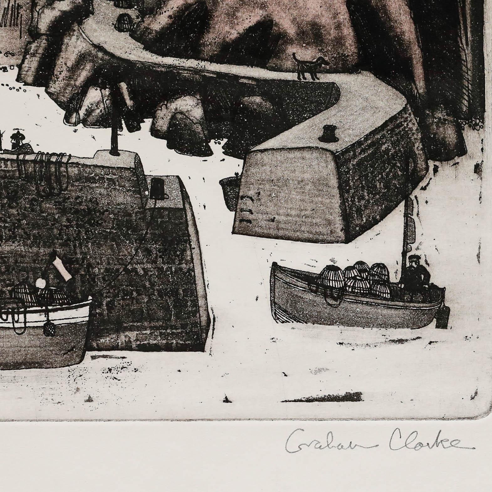 Graham Clarke (nato nel 1941) - Acquaforte del 20° secolo, Mullion Cove in vendita 4