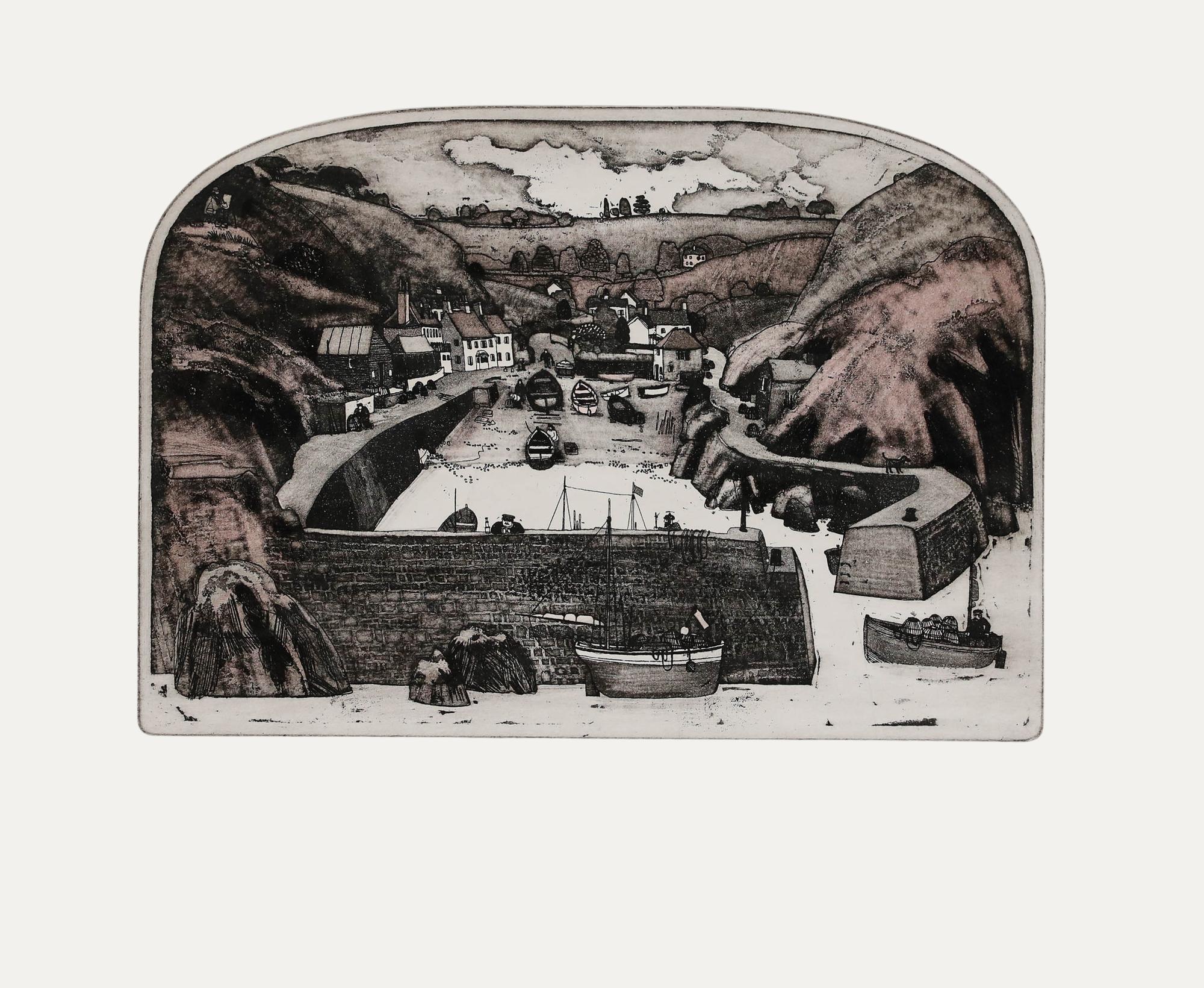 Graham Clarke (nato nel 1941) - Acquaforte del 20° secolo, Mullion Cove