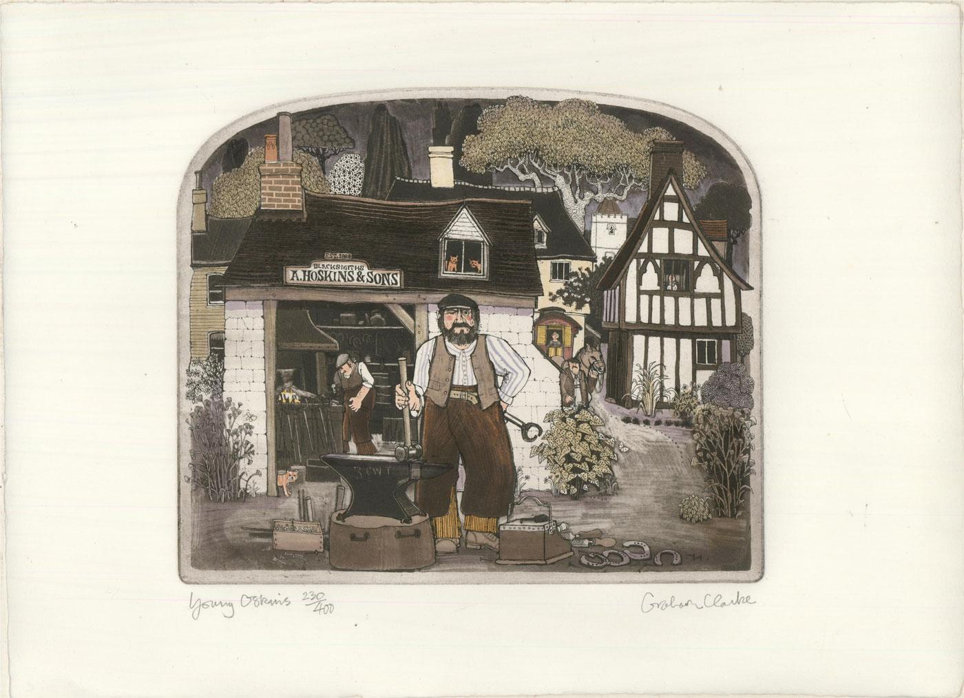 Graham Clarke (b.1941) - Set of Four 20th Century Etchings, Villagers For Sale 2