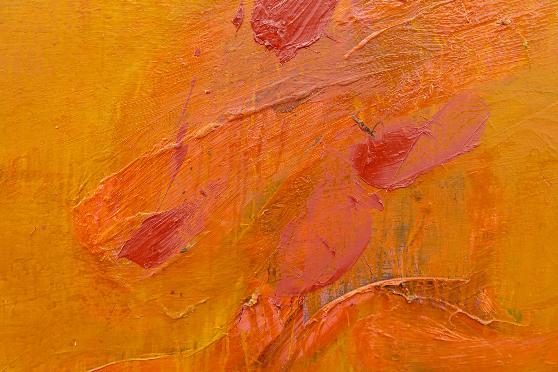 Grand Rajasthan - abstrait, audacieux, gestuel, expressionniste, acrylique sur toile - Orange Abstract Painting par Graham Coughtry