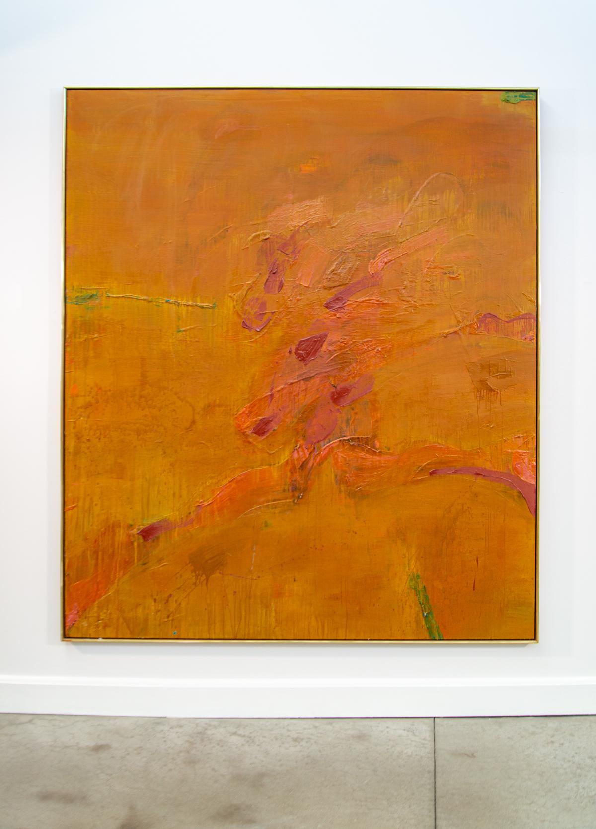 Rajasthan - large, bold, gestural abstract, expressionist, acrylic on canvas - Orange Abstract Painting by Graham Coughtry