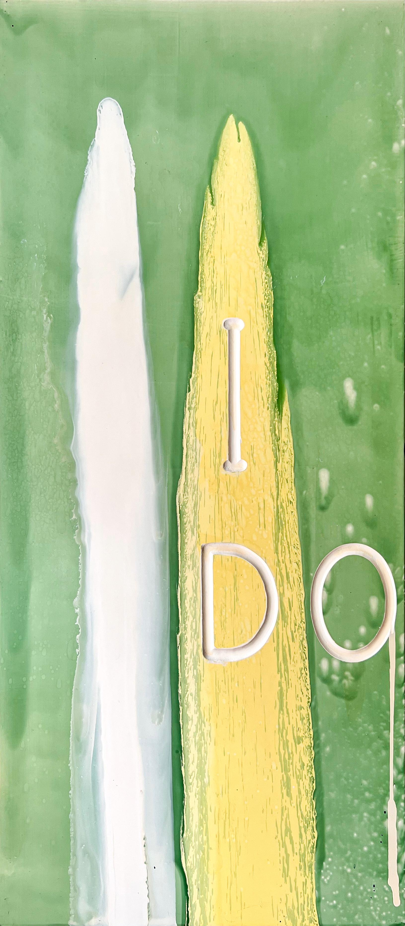 Graham Gillmore Figurative Painting - I Do (Second Version) - contemporary, abstract, text, acrylic on panel