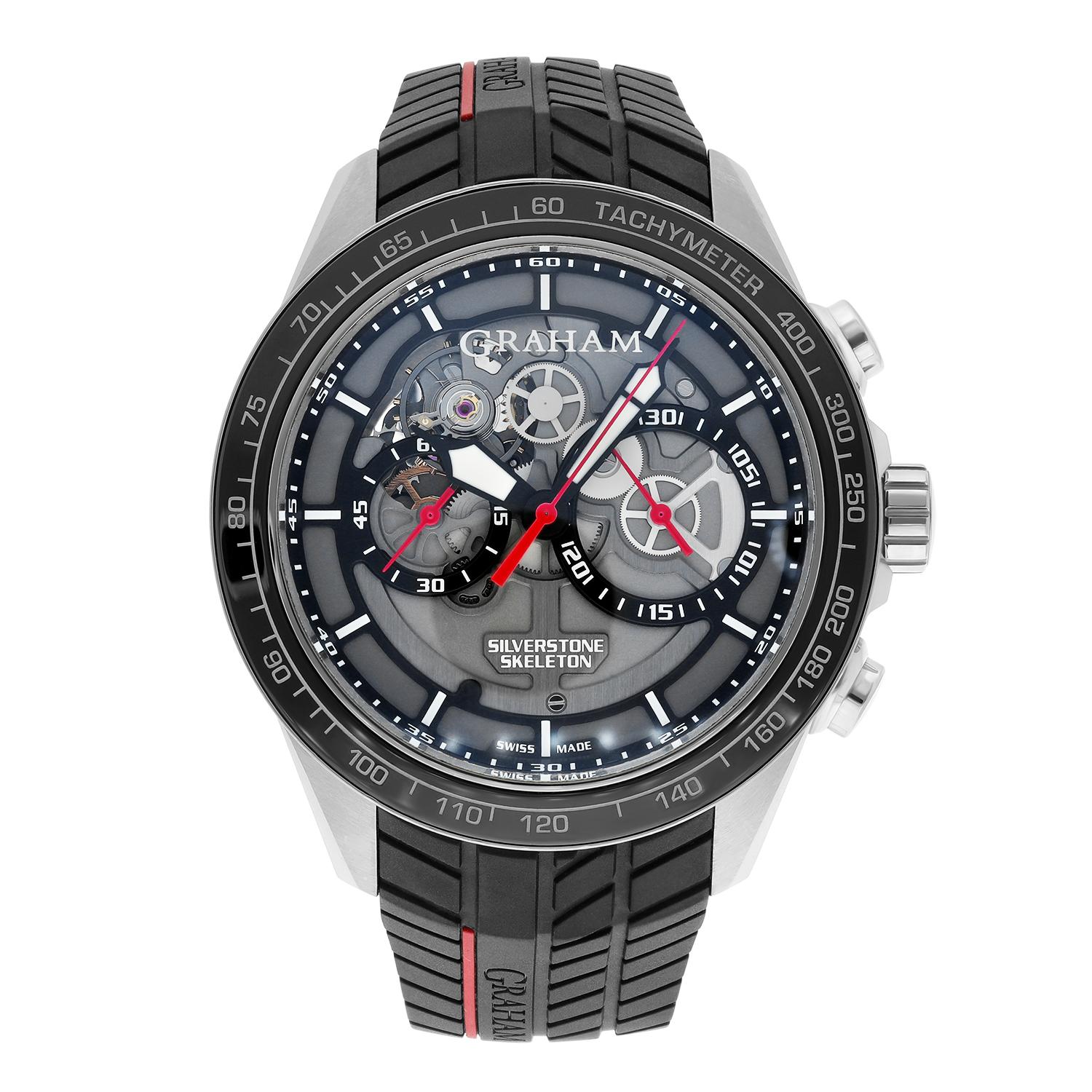 Introducing the Graham Silverstone RS Skeleton Red Automatic Men's Limited Edition Watch, a true masterpiece for any watch enthusiast. This timepiece boasts a stunning silver case with a polished finish and an exhibition caseback that showcases the