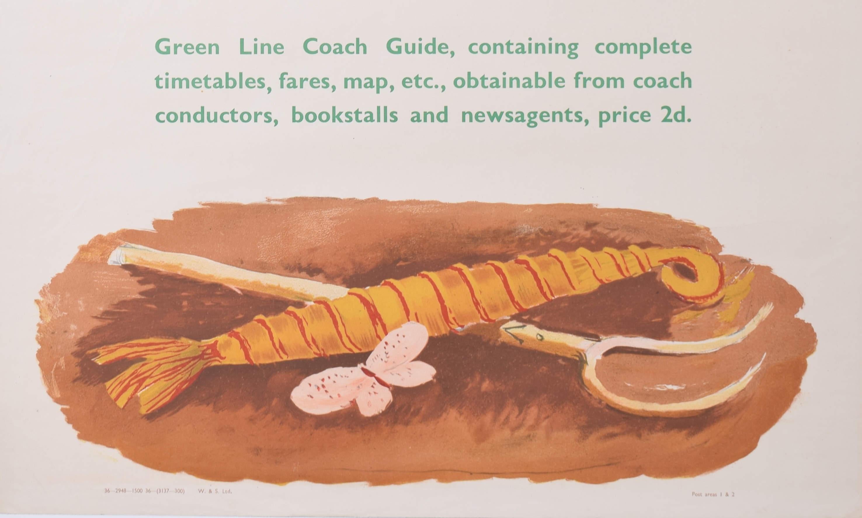 Away by Green Line Graham Sutherland affiche originale des années 1930 voyages en autocar en vente 3