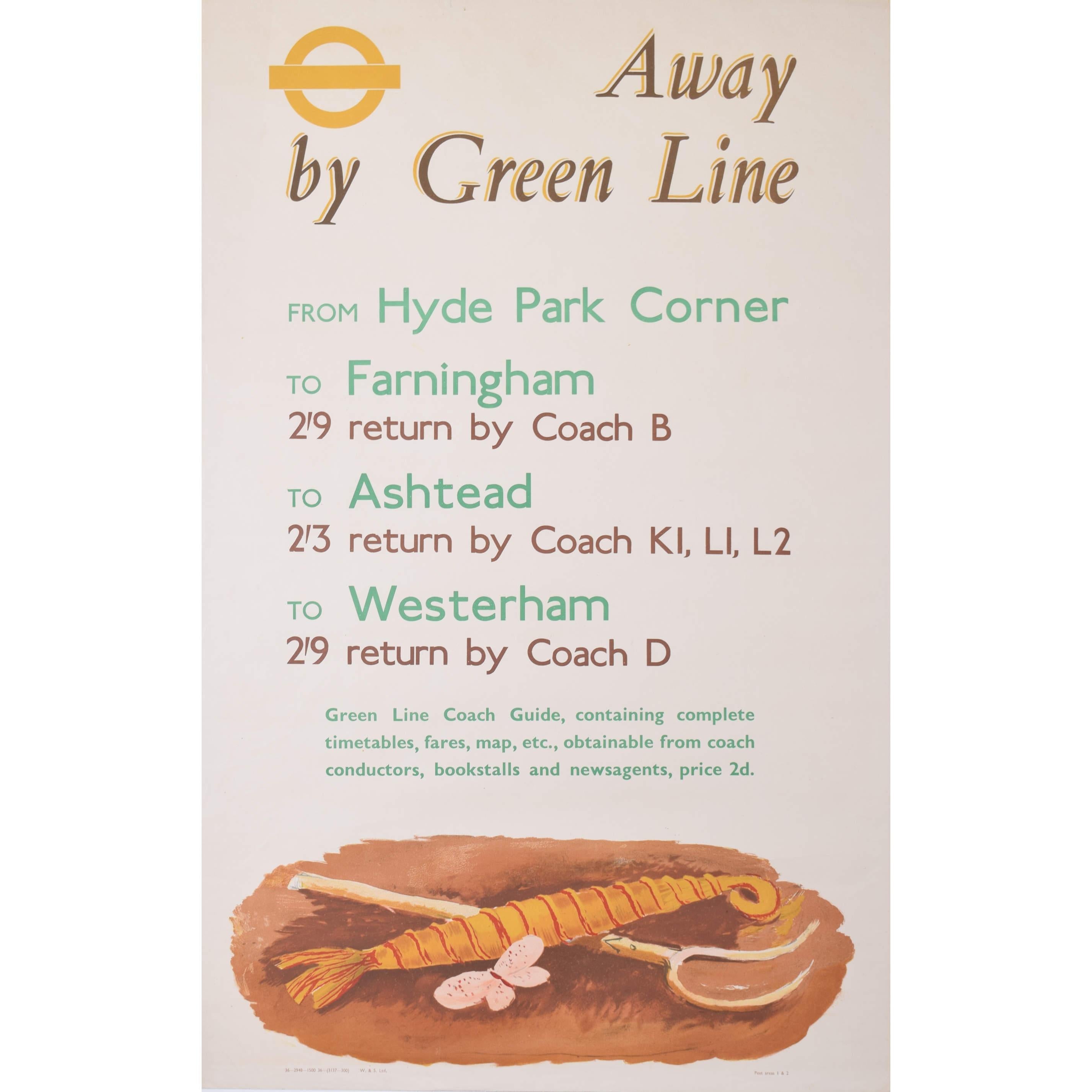 Away by Green Line Graham Sutherland affiche originale des années 1930 voyages en autocar en vente 4