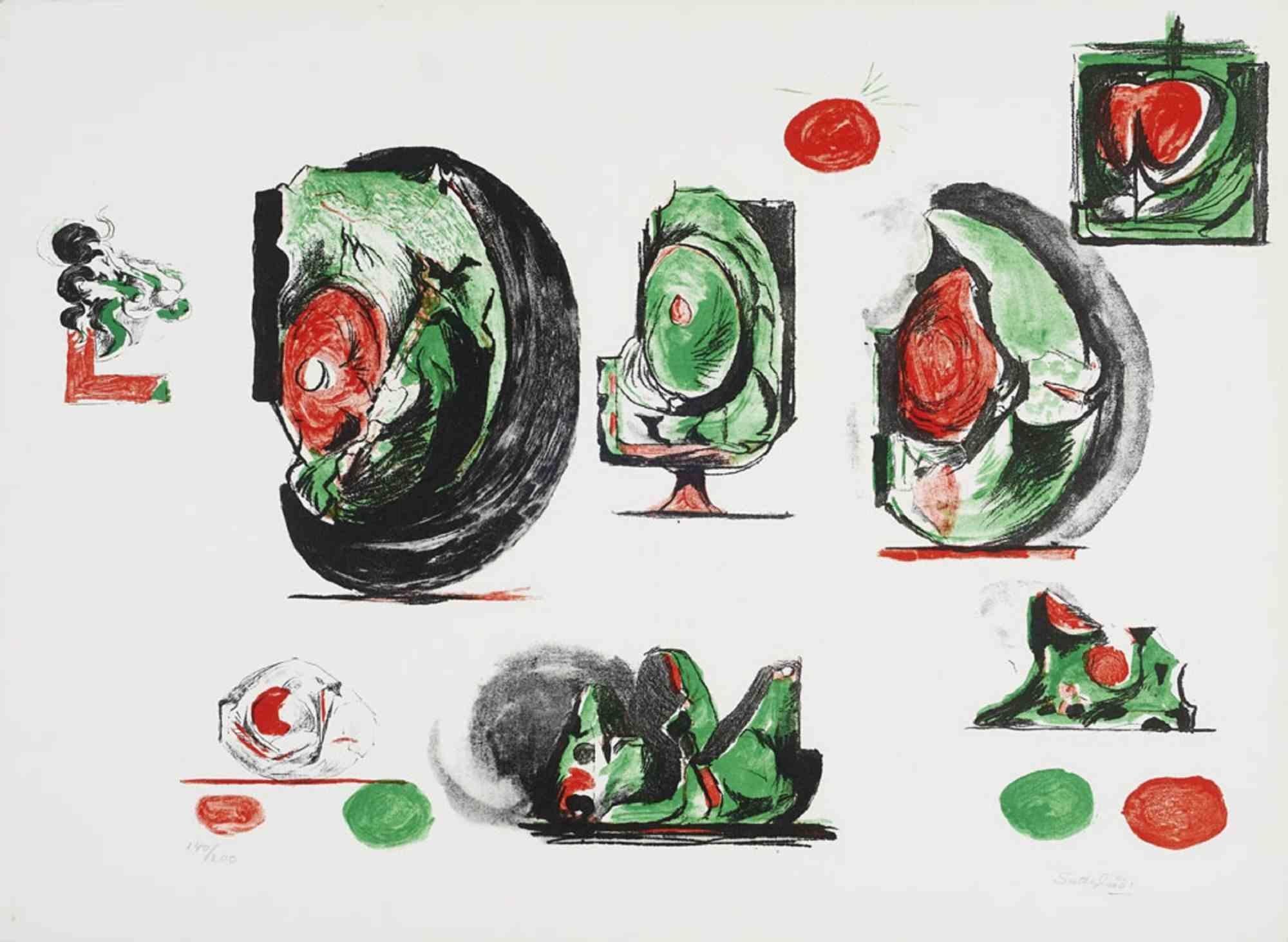 Composition is an original artwork realized by Graham Sutherland in the half of 20th century.

Mixed colored lithograph on wove paper (papier vélin). 

Hand Signed and numbered on the lower margin.

Edition of 140/200.

Good conditions except for