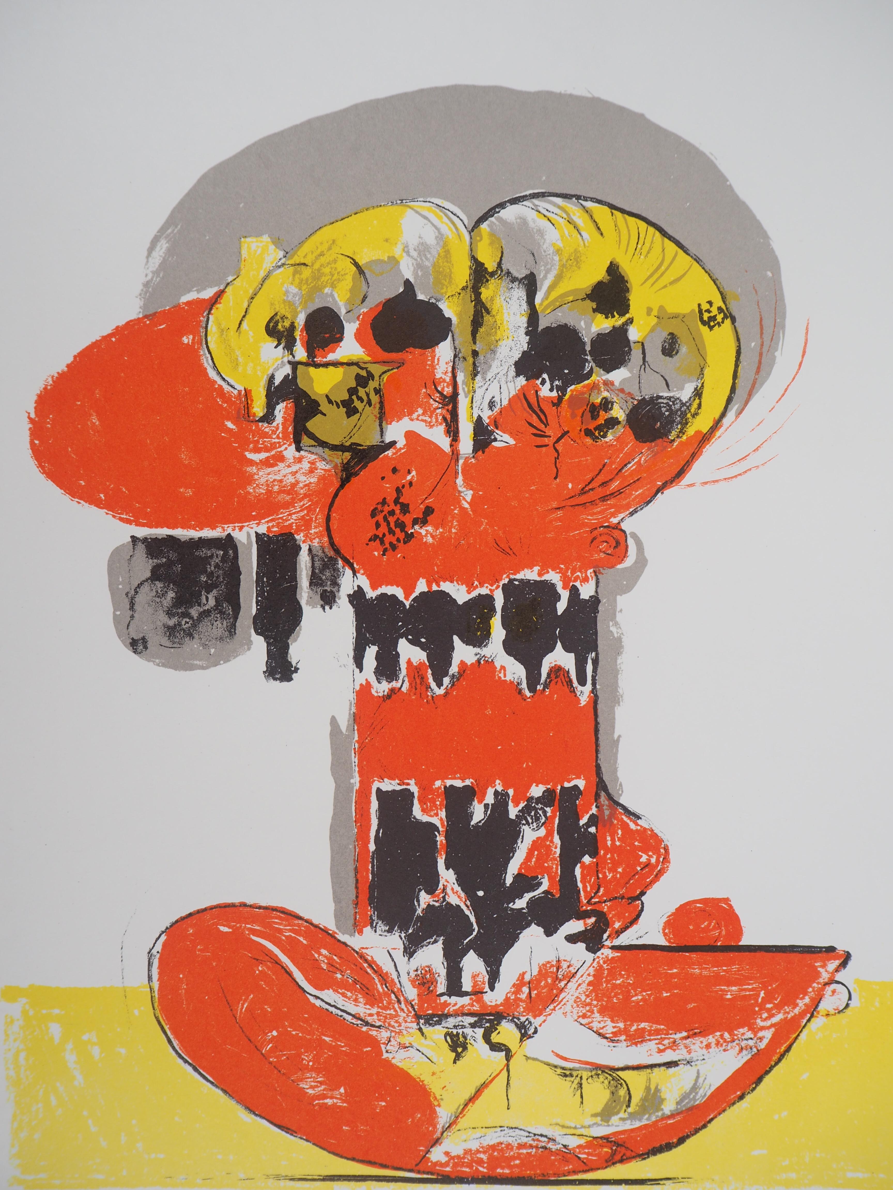 Composition with yellow and red - Original lithograph - Mourlot, 1972 - Print by Graham Sutherland