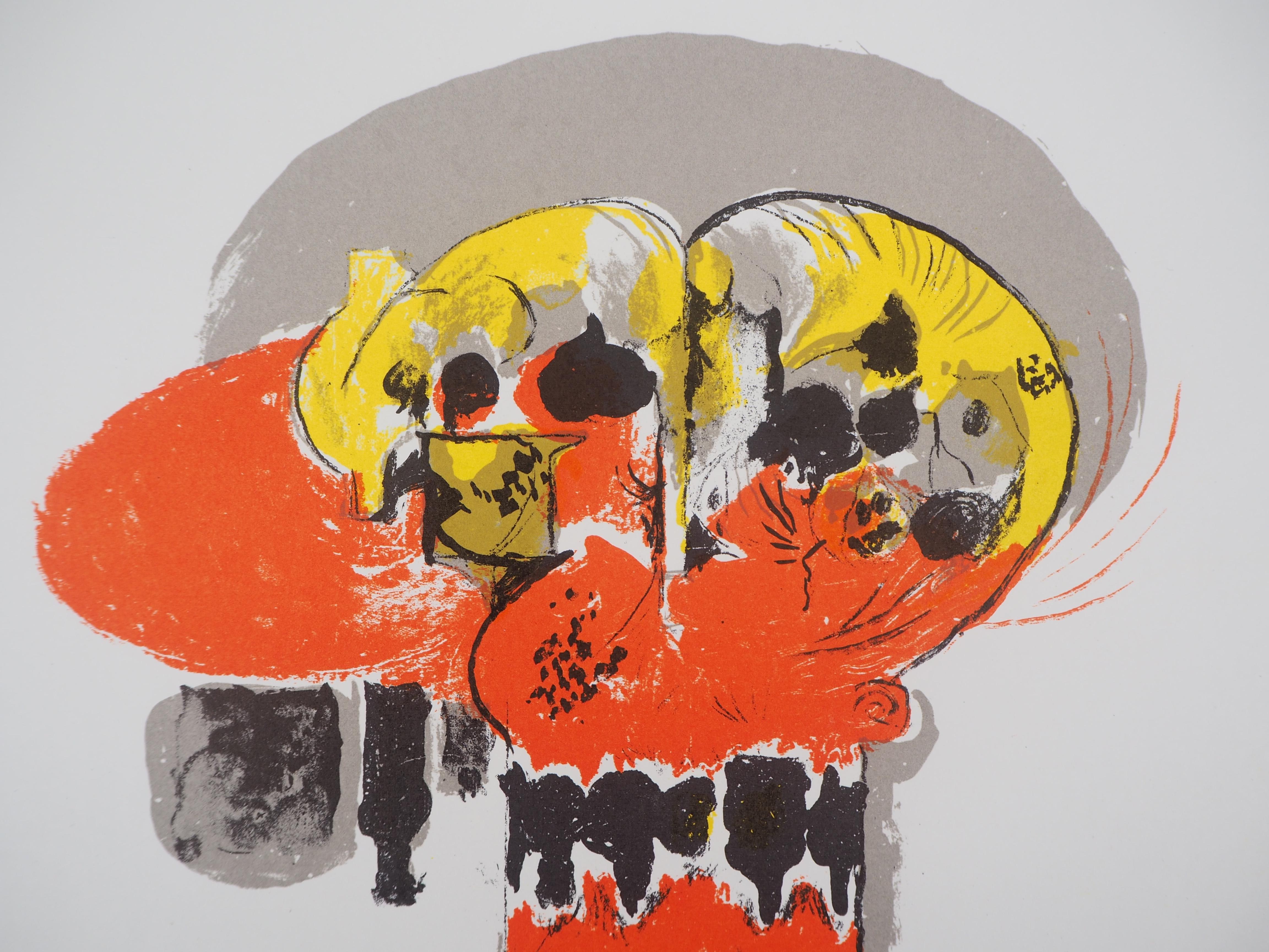 Composition with yellow and red - Original lithograph - Mourlot, 1972 - Abstract Print by Graham Sutherland