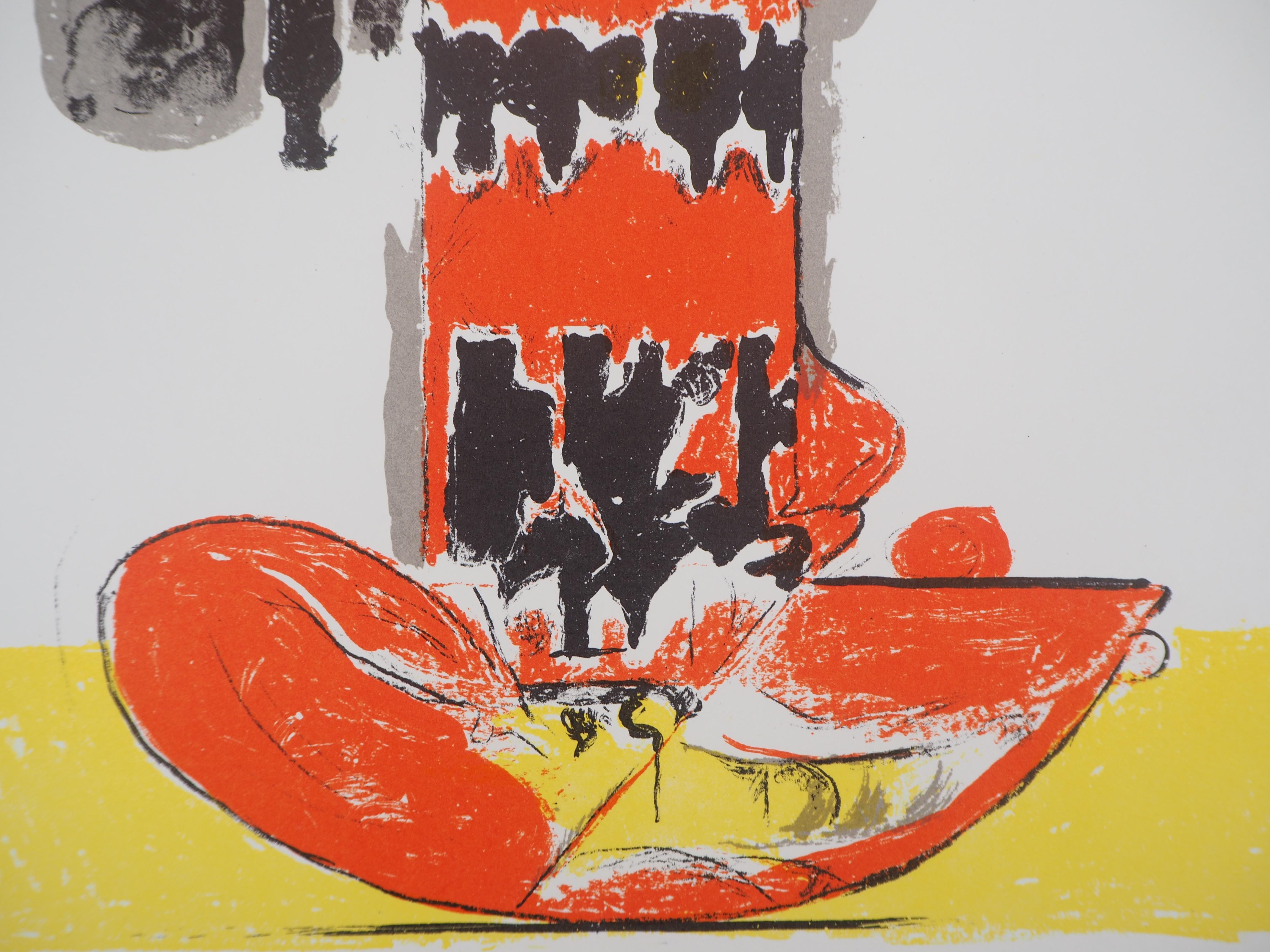 Composition with yellow and red - Original lithograph - Mourlot, 1972 - Beige Abstract Print by Graham Sutherland