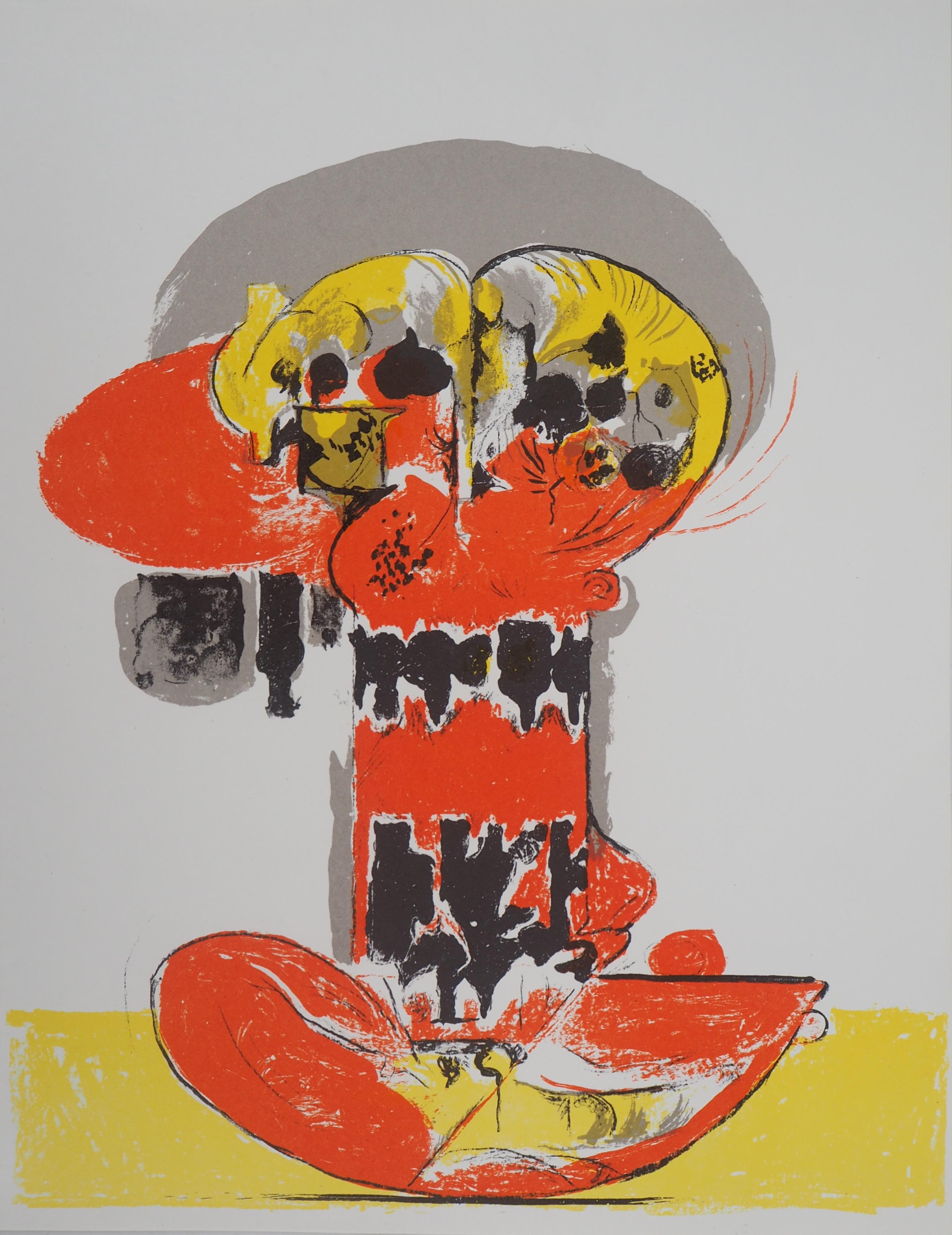 Abstract Print Graham Sutherland - Composition avec jaune et rouge - Lithographie originale de Mourlot, 1972