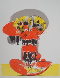 Komposition mit gelbem und rotem Muster - Originallithographie - Mourlot, 1972