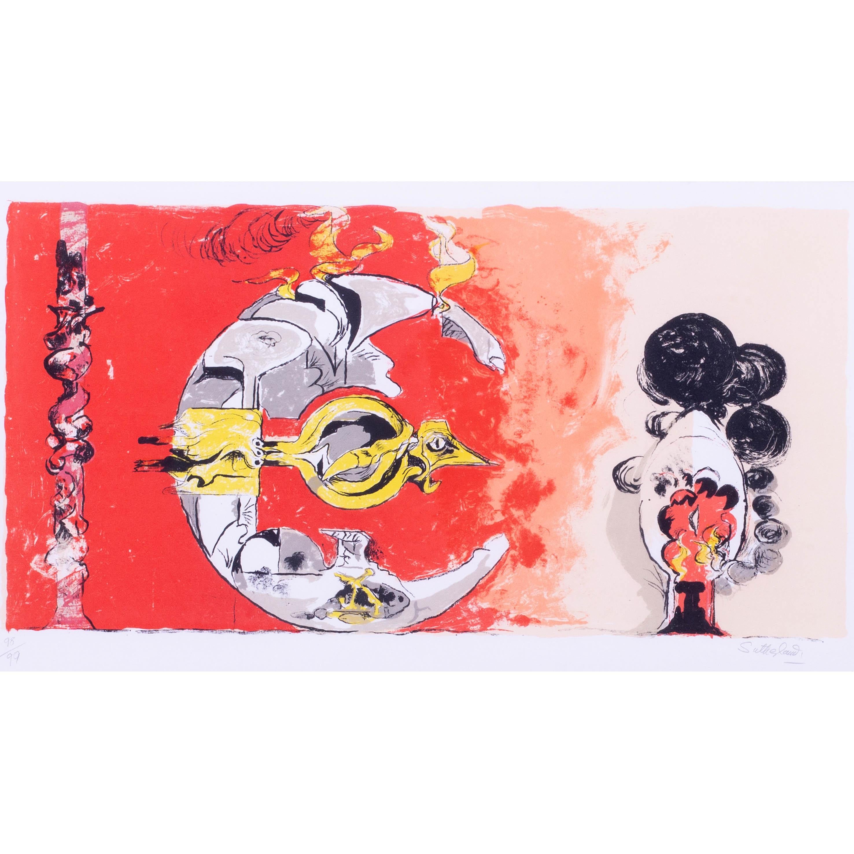 Graham Sutherland signed original lithograph 'Fossil with rock & flames' 1975 For Sale 1