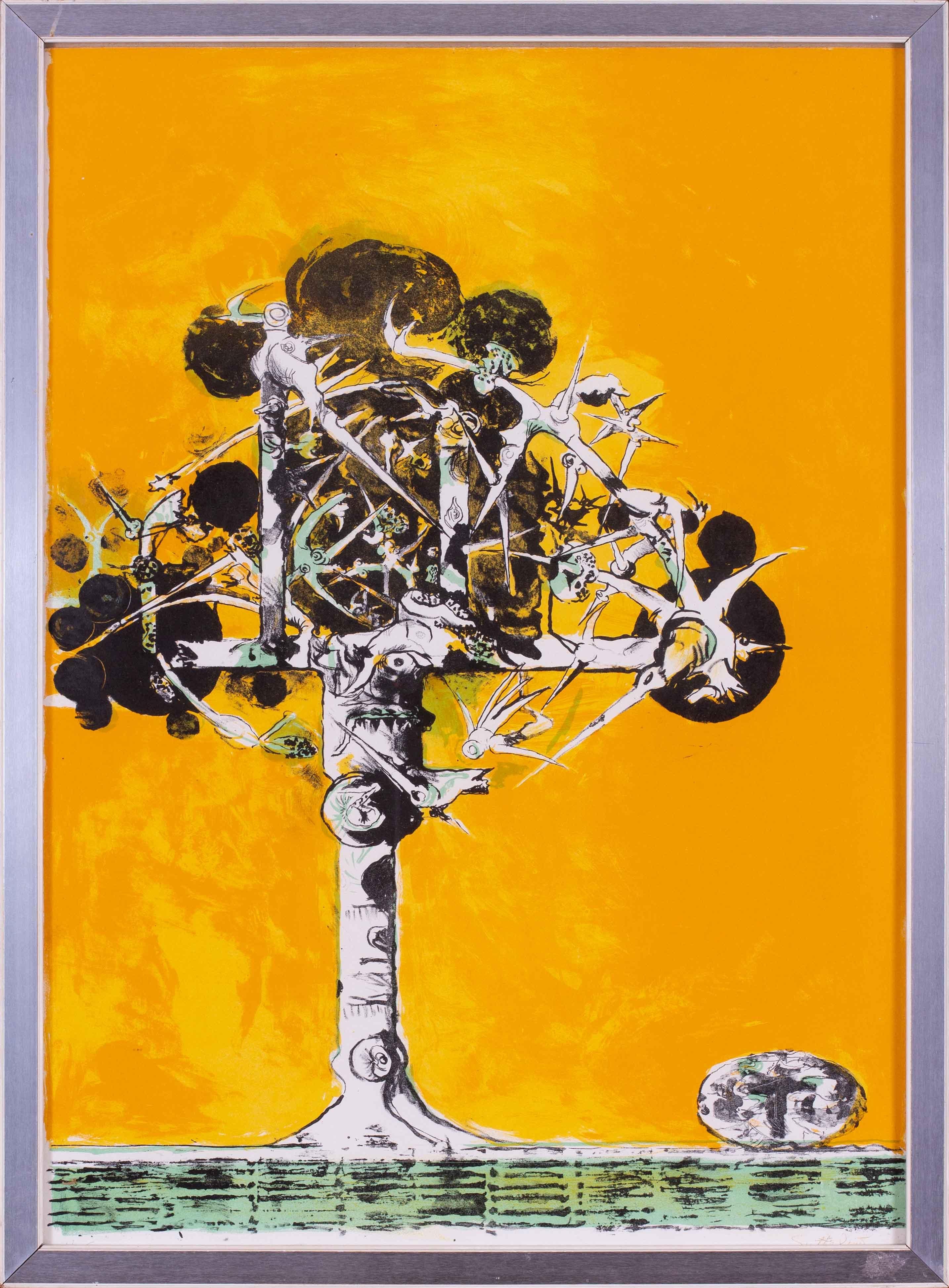 Lithographie originale signée de Graham Sutherland intitulée "Thorn Structure".  Une structure d'épines contorsionnée sur un fond jaune intense.

Graham Sutherland était un peintre de paysages imaginatifs, de natures mortes, de figures et de