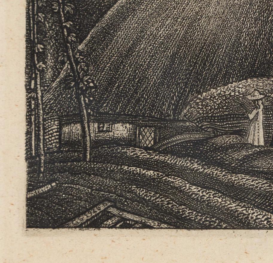 Lammas, 1926 - Paisaje rural al aguafuerte, con árboles, casa, jardines y figuras en venta 2