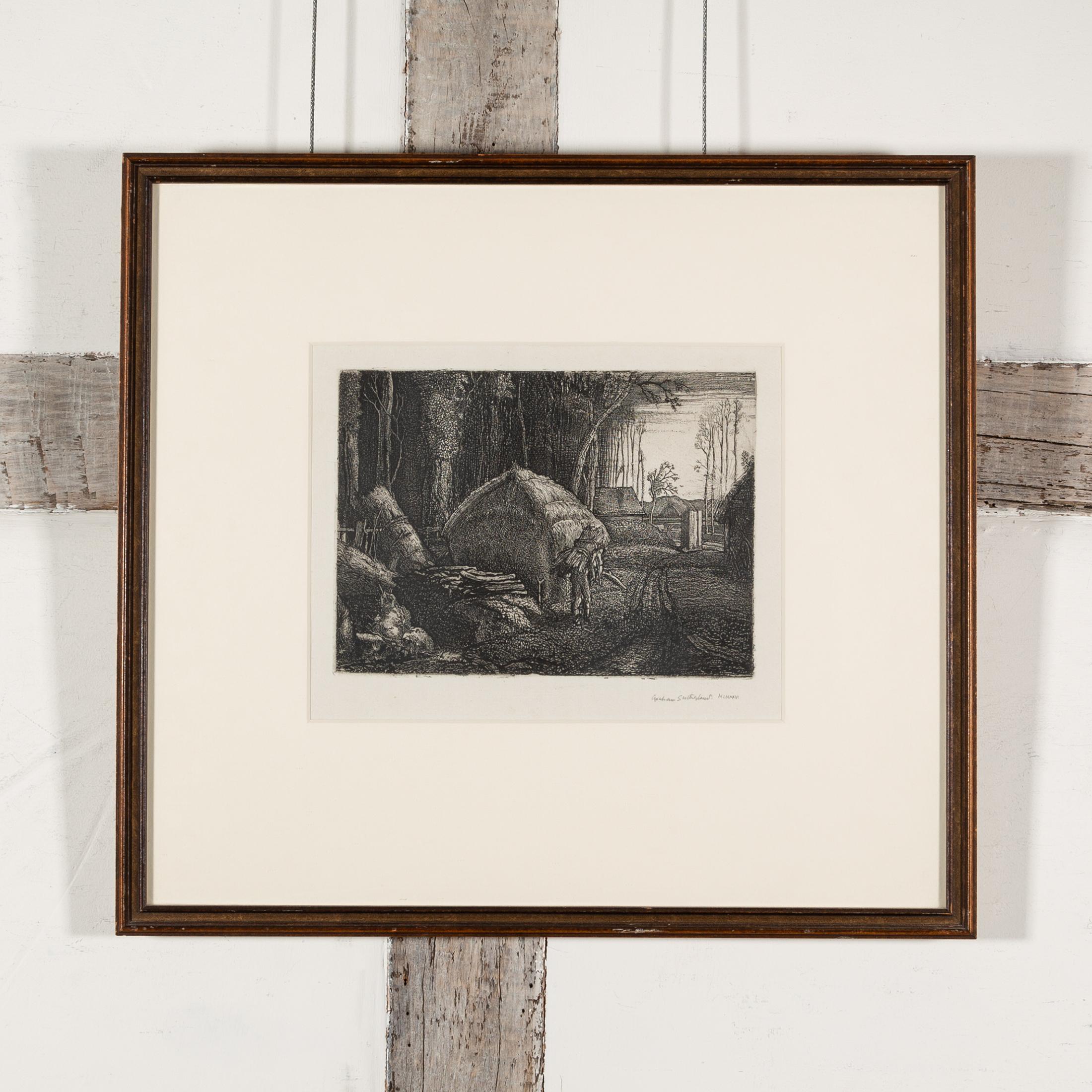 Pecken Wood, 1925 - Acquaforte di paesaggio rurale con agricoltura, alberi e campagna - Print di Graham Sutherland