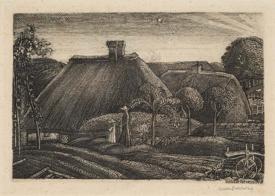 Pecken Wood, 1925 - Rural Landscape Etching, with Farming, Trees and Countryside