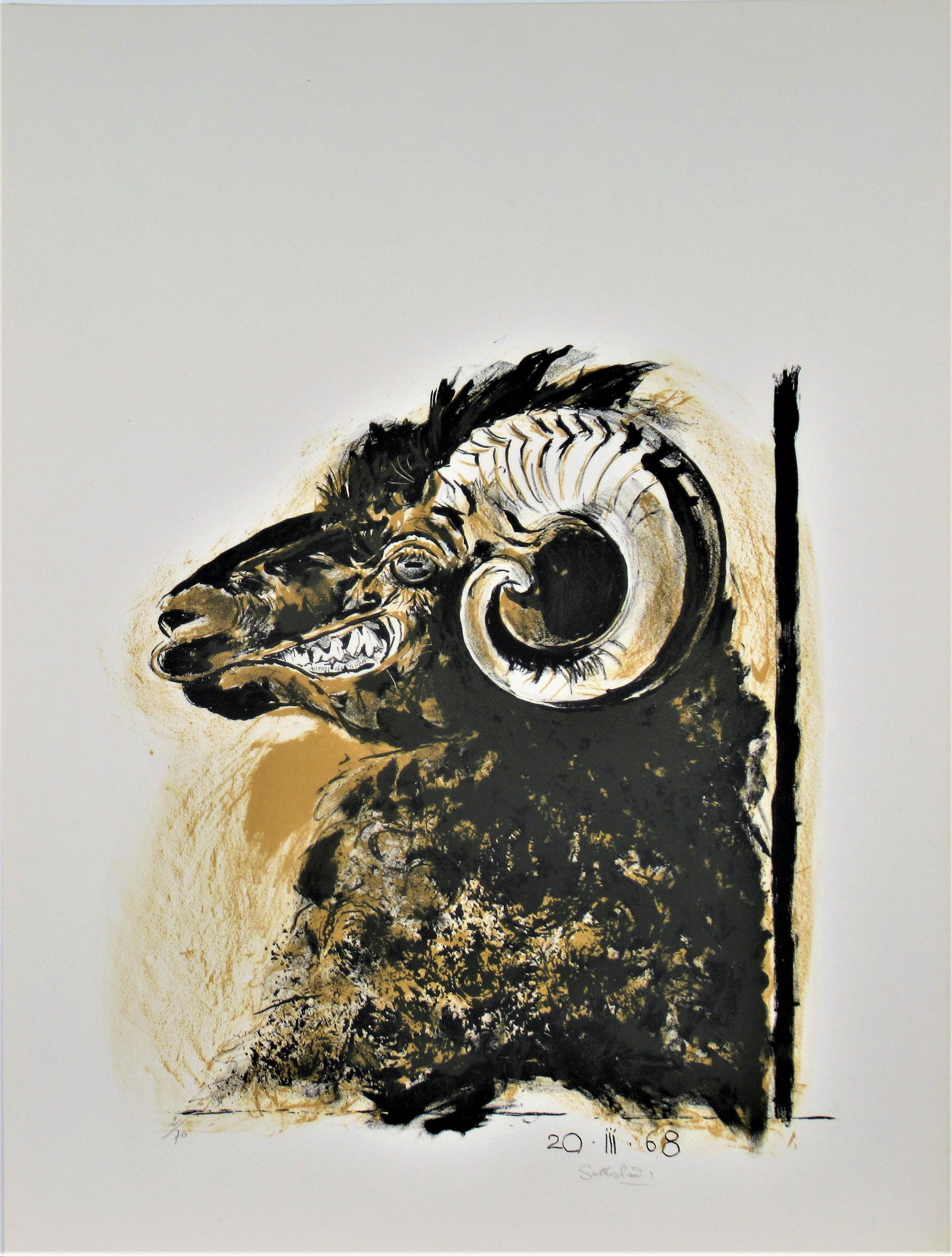 Animal Print Graham Sutherland - "Ram's Head" de la suite "Bestiary and some Correspondences" 