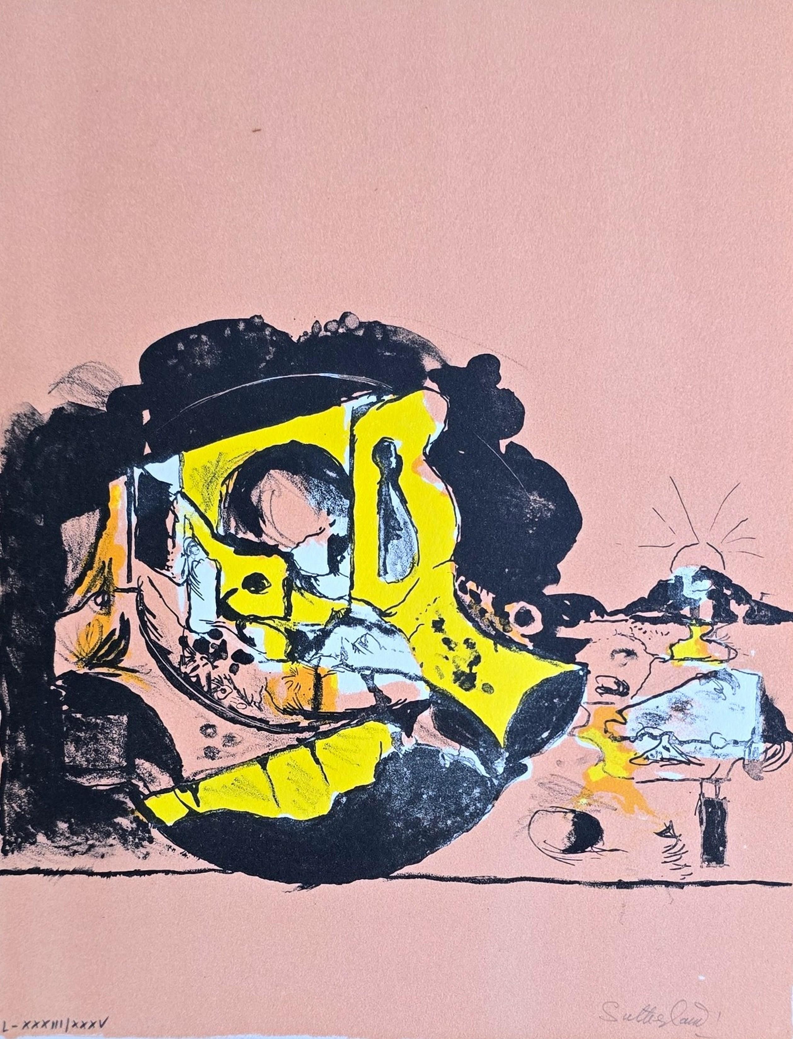 Landscape Print Graham Sutherland - Untitled Composition I in Peach on Rives Paper (Moderniste britannique, Paysage)