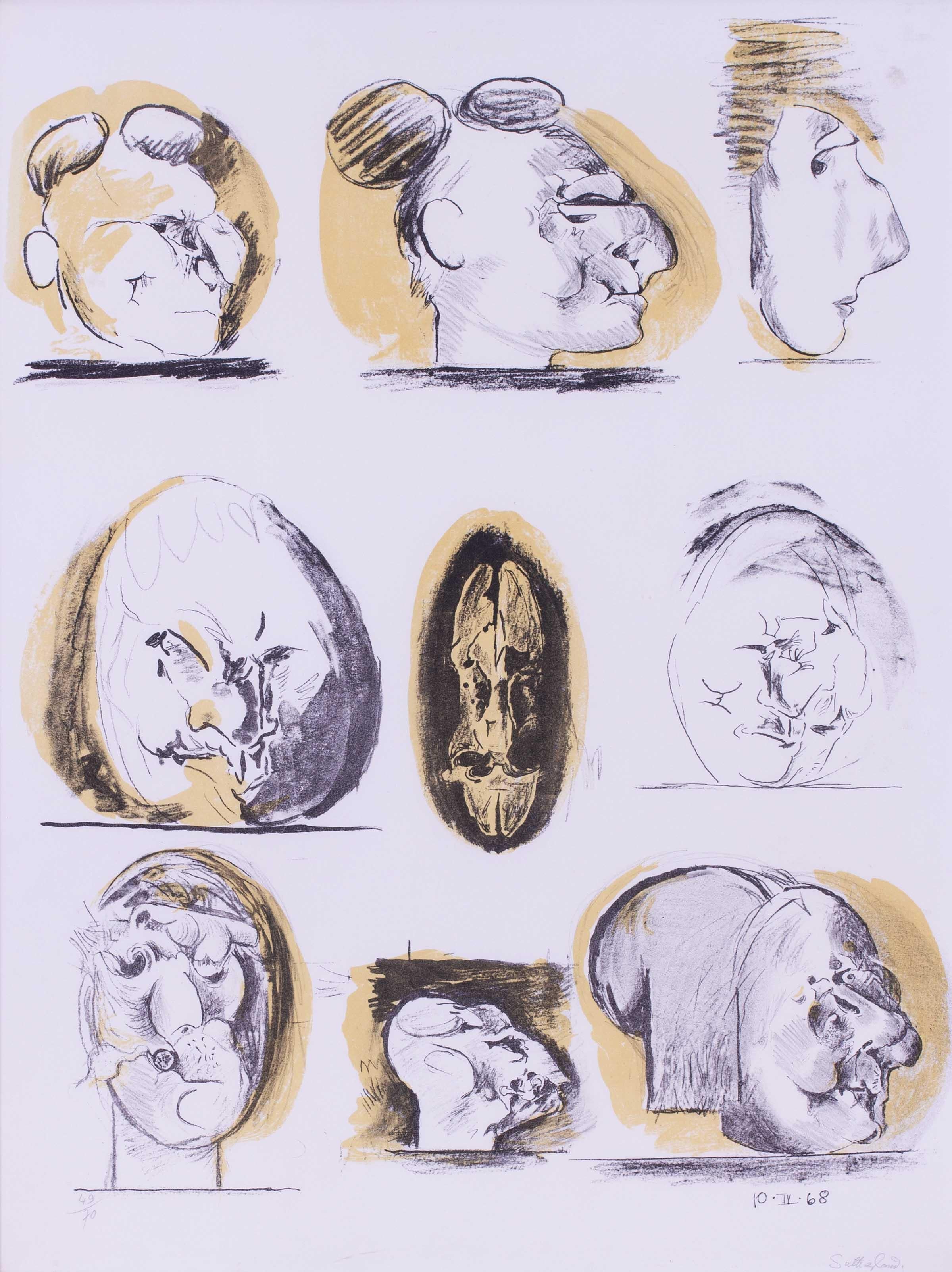 Limited edition colour lithograph by Graham Sutherland 'Sheet of studies, heads' - Print by Graham Vivian Sutherland