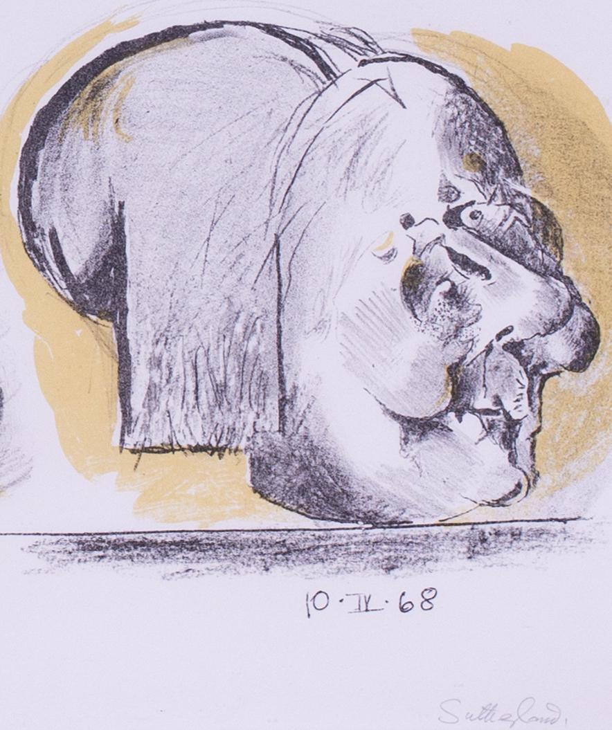 Limited edition colour lithograph by Graham Sutherland 'Sheet of studies, heads' - Gray Abstract Print by Graham Vivian Sutherland