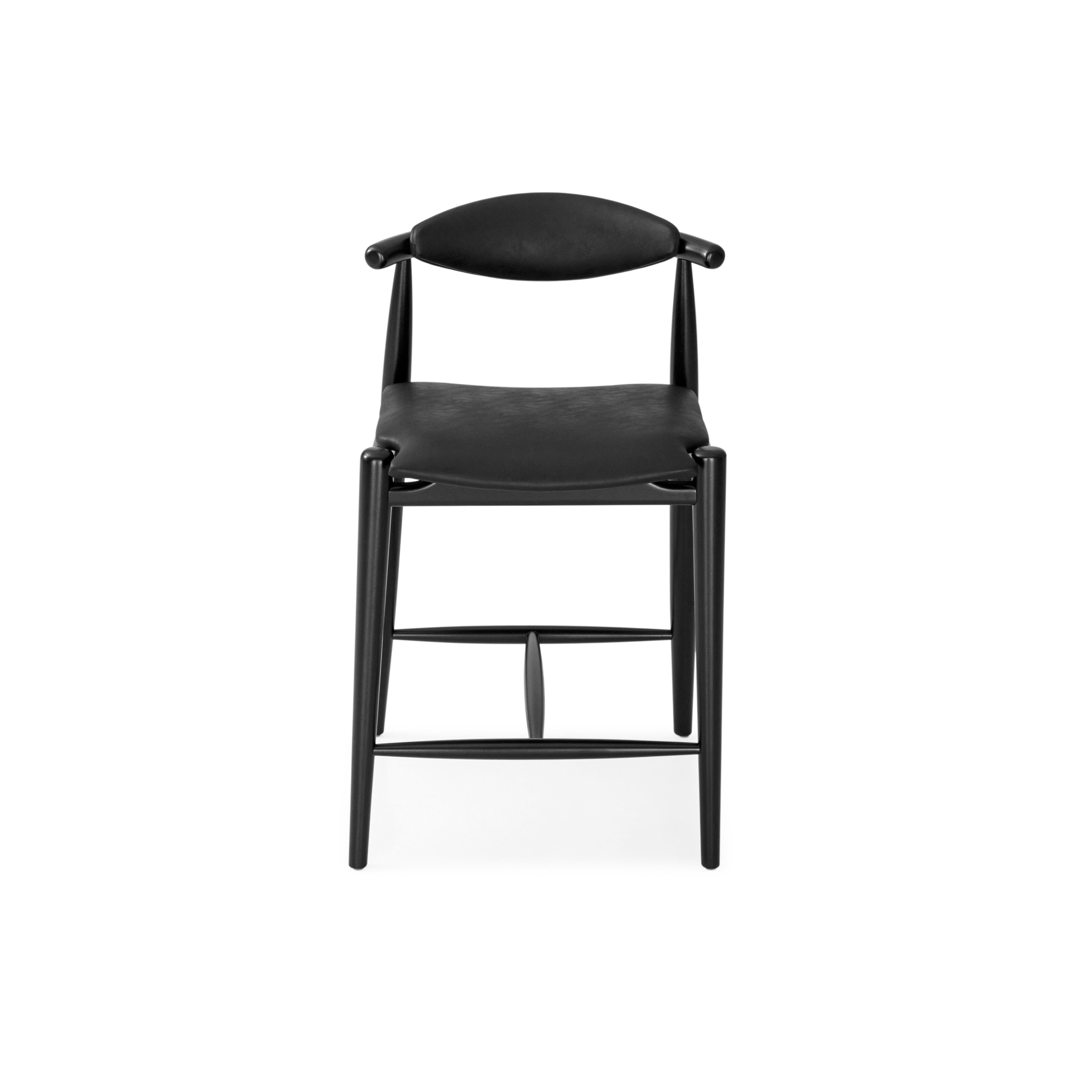 Lacquered Black Matte Finish Counter Stool with Faux Leather Seat – Grain Collection For Sale