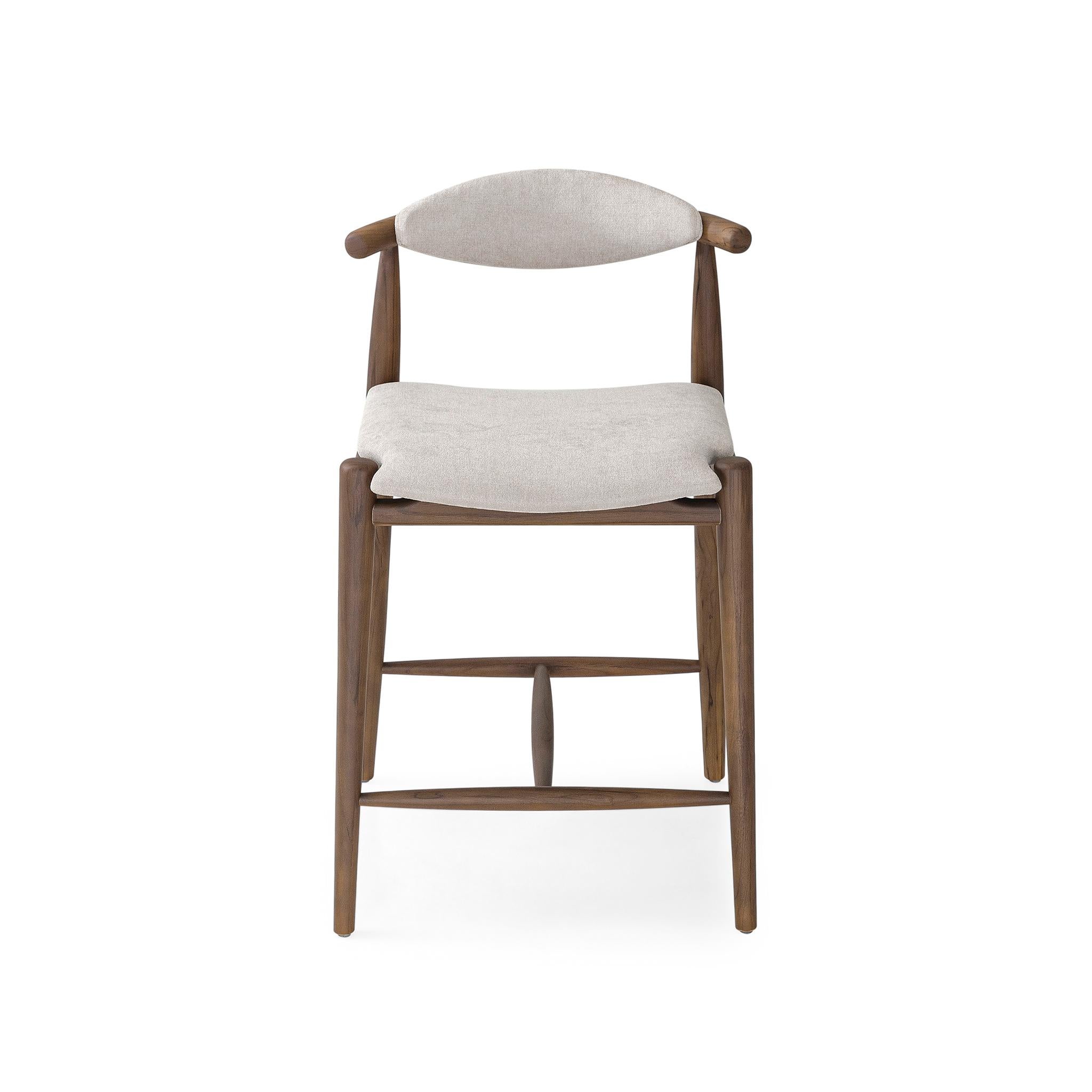 Modern Counter Height Stool in Walnut Finish with Beige Fabric, Grain Collection For Sale