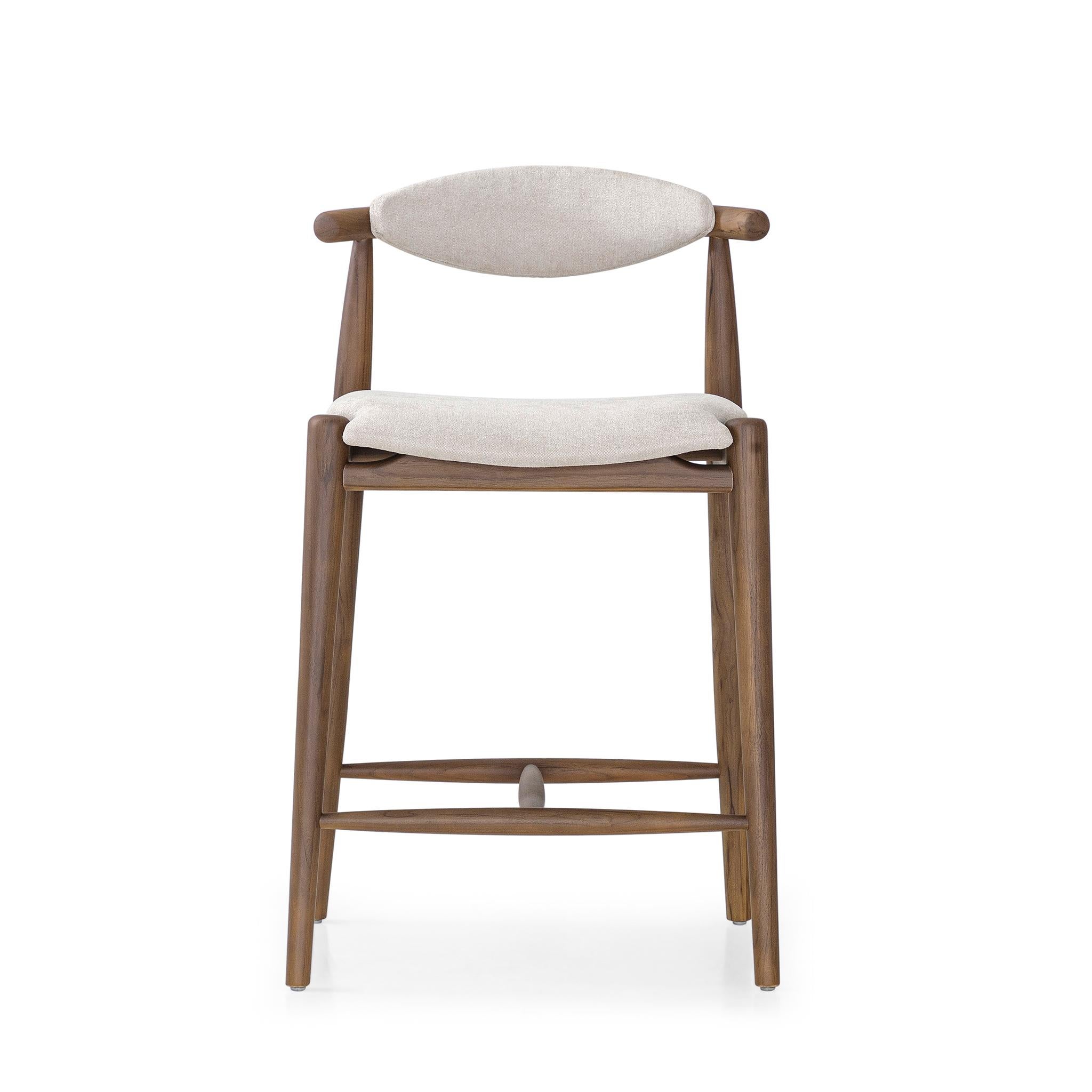 Counter Height Stool in Walnut Finish with Beige Fabric, Grain Collection In New Condition For Sale In Miami, FL