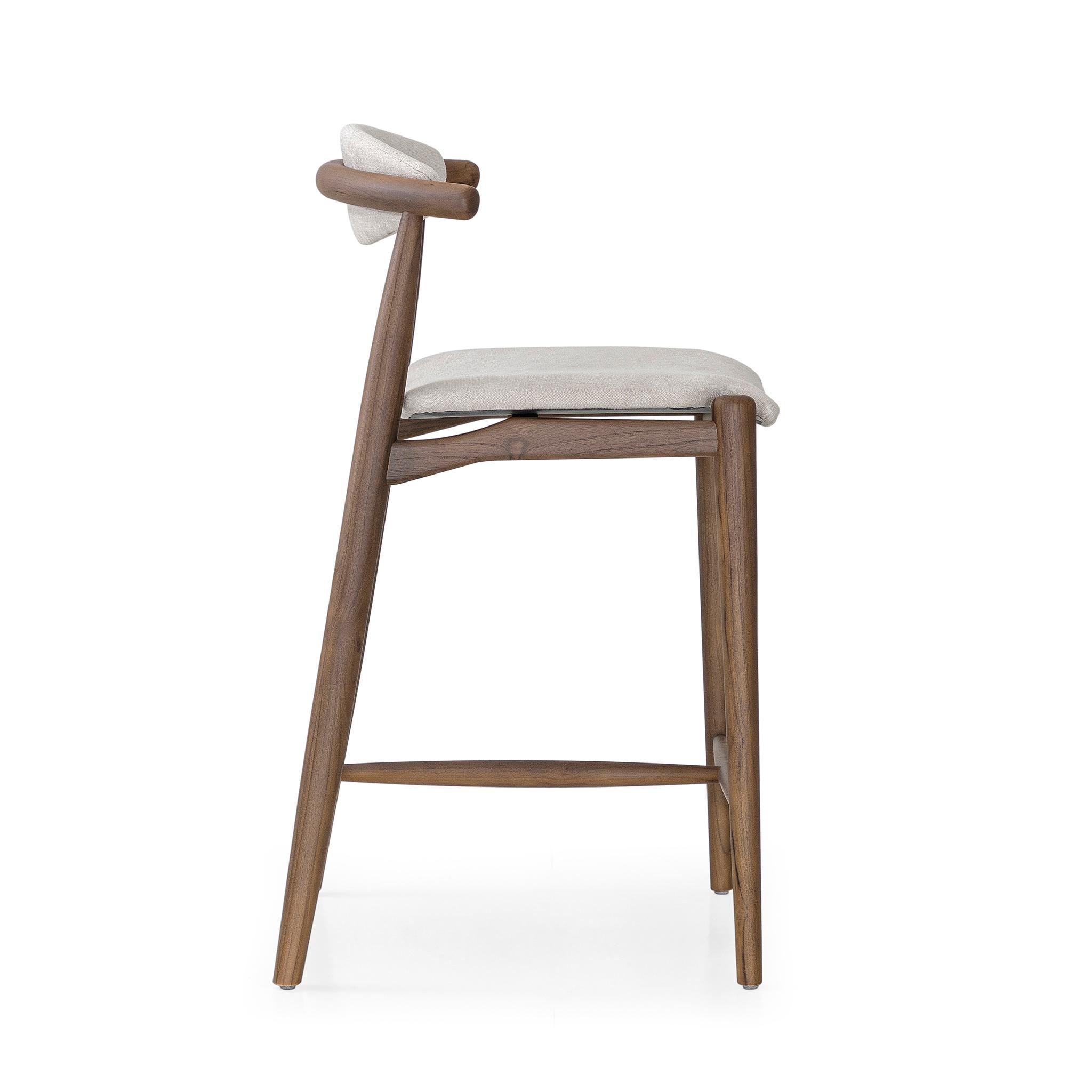 Contemporary Counter Height Stool in Walnut Finish with Beige Fabric, Grain Collection For Sale
