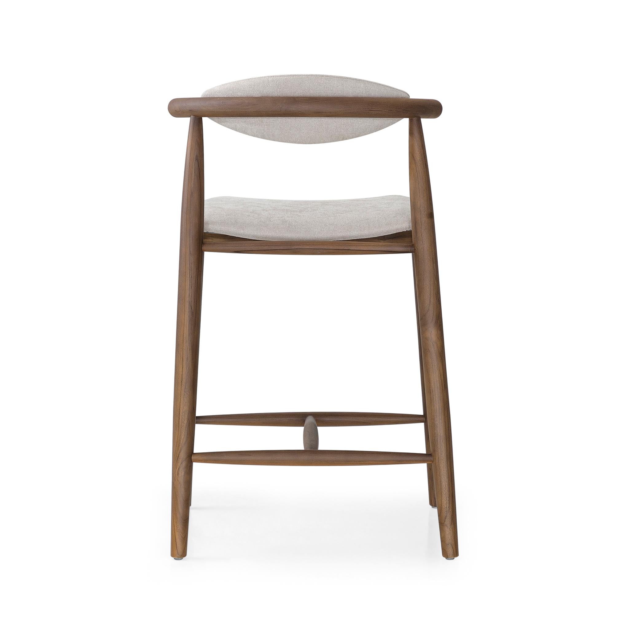 Upholstery Counter Height Stool in Walnut Finish with Beige Fabric, Grain Collection For Sale