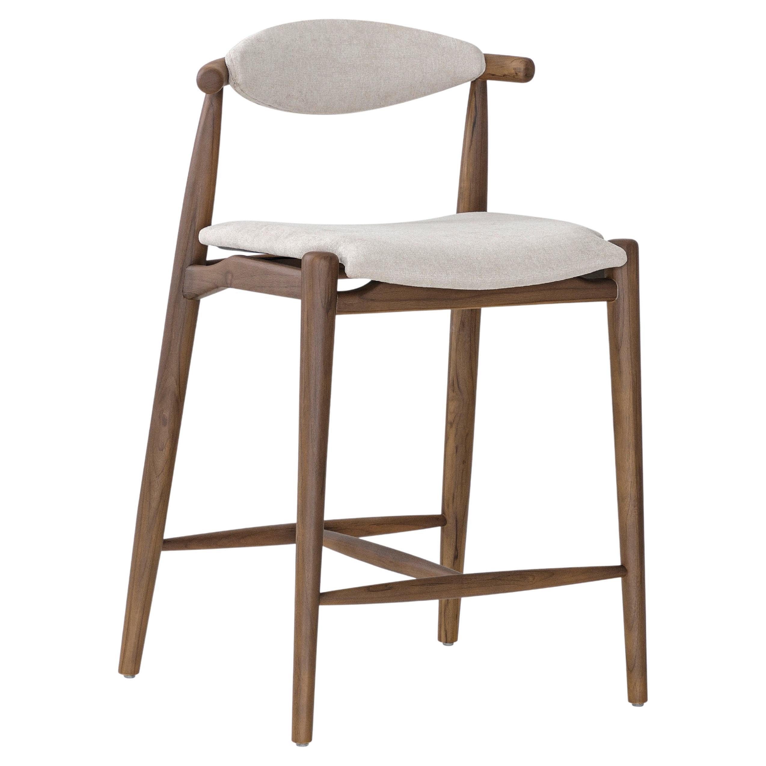 Counter Height Stool in Walnut Finish with Beige Upholstery - Grain Collection
