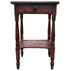 Grain Painted One Drawer Stand with Lower Shelf in Pine, New Hampshire