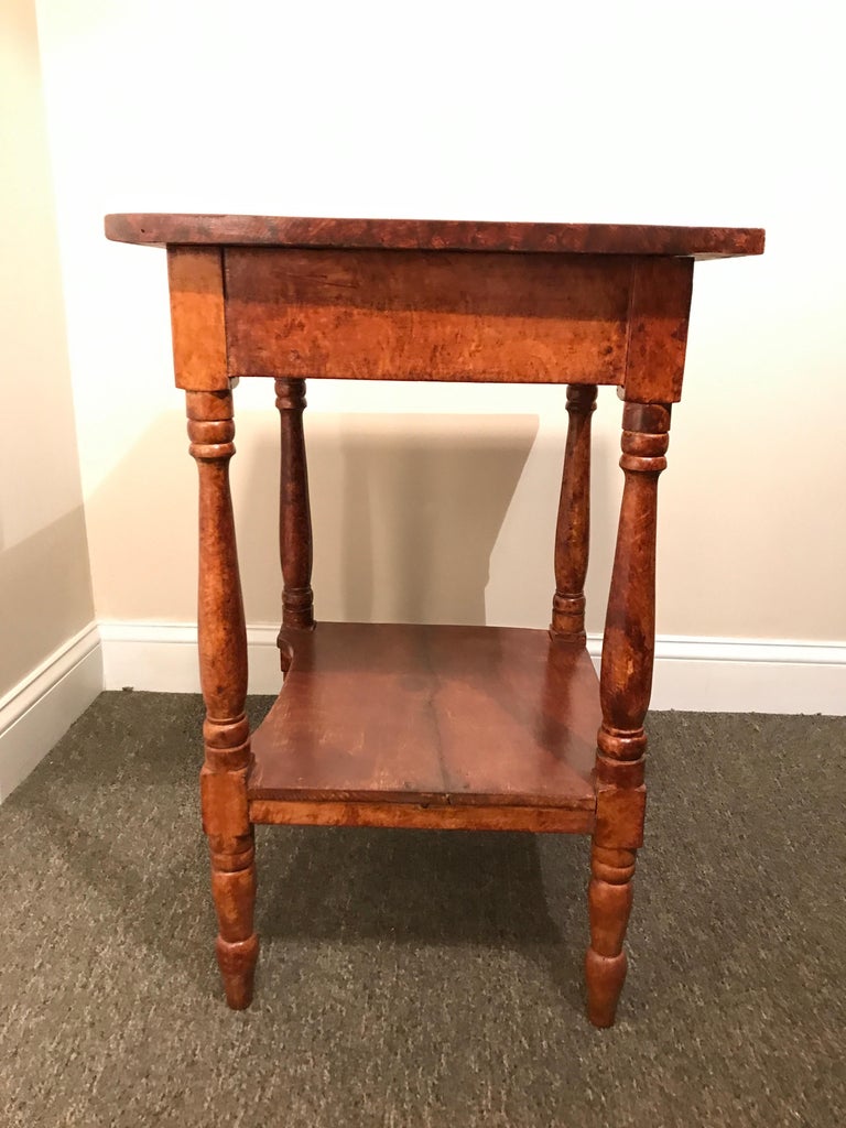 Grain Painted One Drawer Stand with Lower Shelf in Pine, New Hampshire