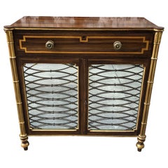 Grain Painted Regency Style Cabinet with Mirrored Bottom Doors at Base Antique Grain Painted Regency Style Cabinet with Mirrored Bottom Doors at Base