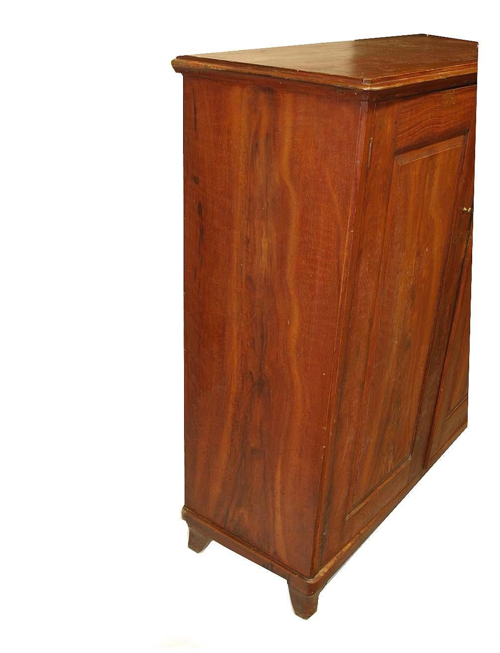 Grain painted two door cupboard, the top has straight grain paint , the doors, with raised exterior and interior raised panels, along with the sides, have a swirl grain paint design. The interior has four stationary shelves and the bottom for