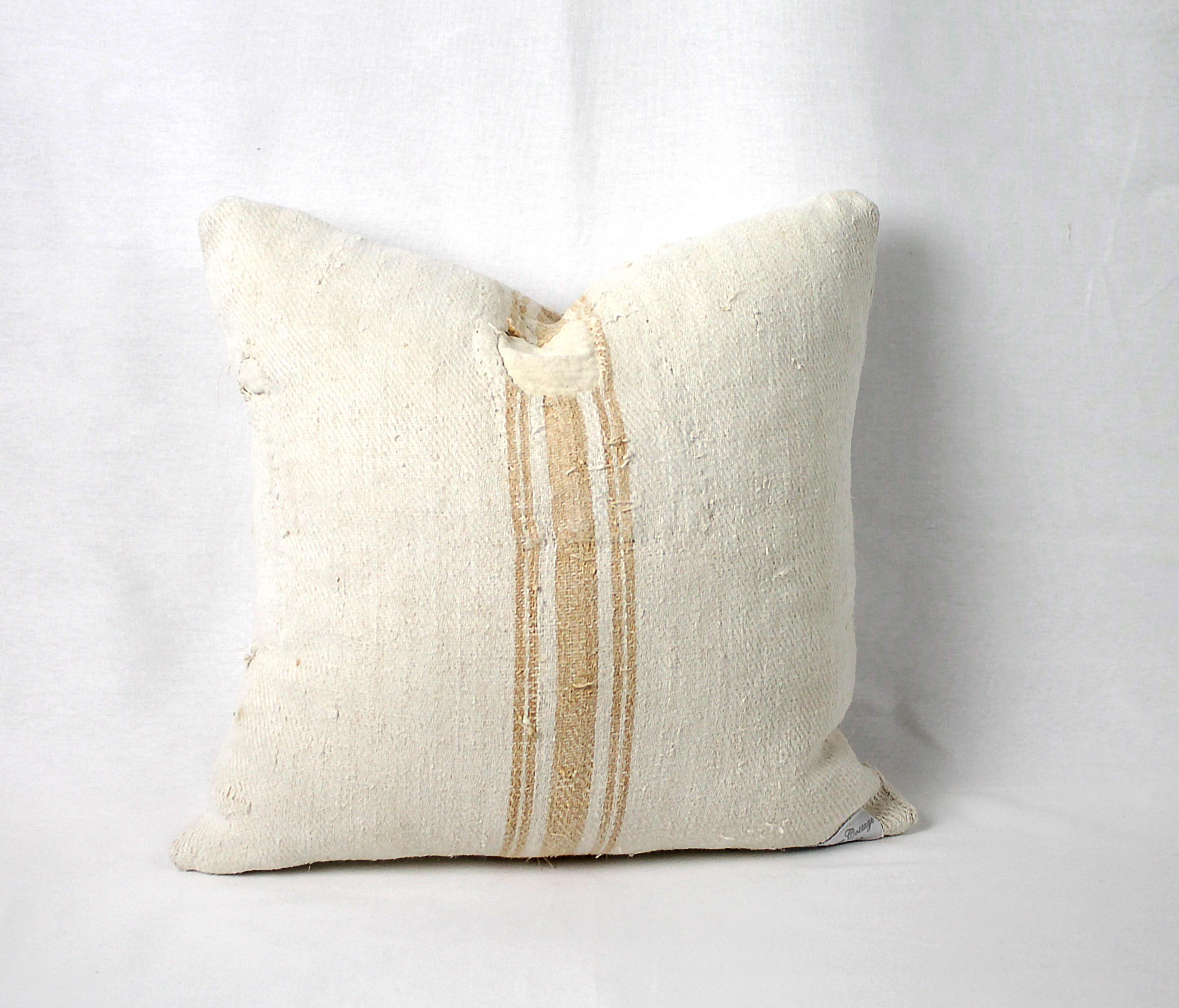 Grain Sack Pillow with Light Orange Vertical Stripe 5