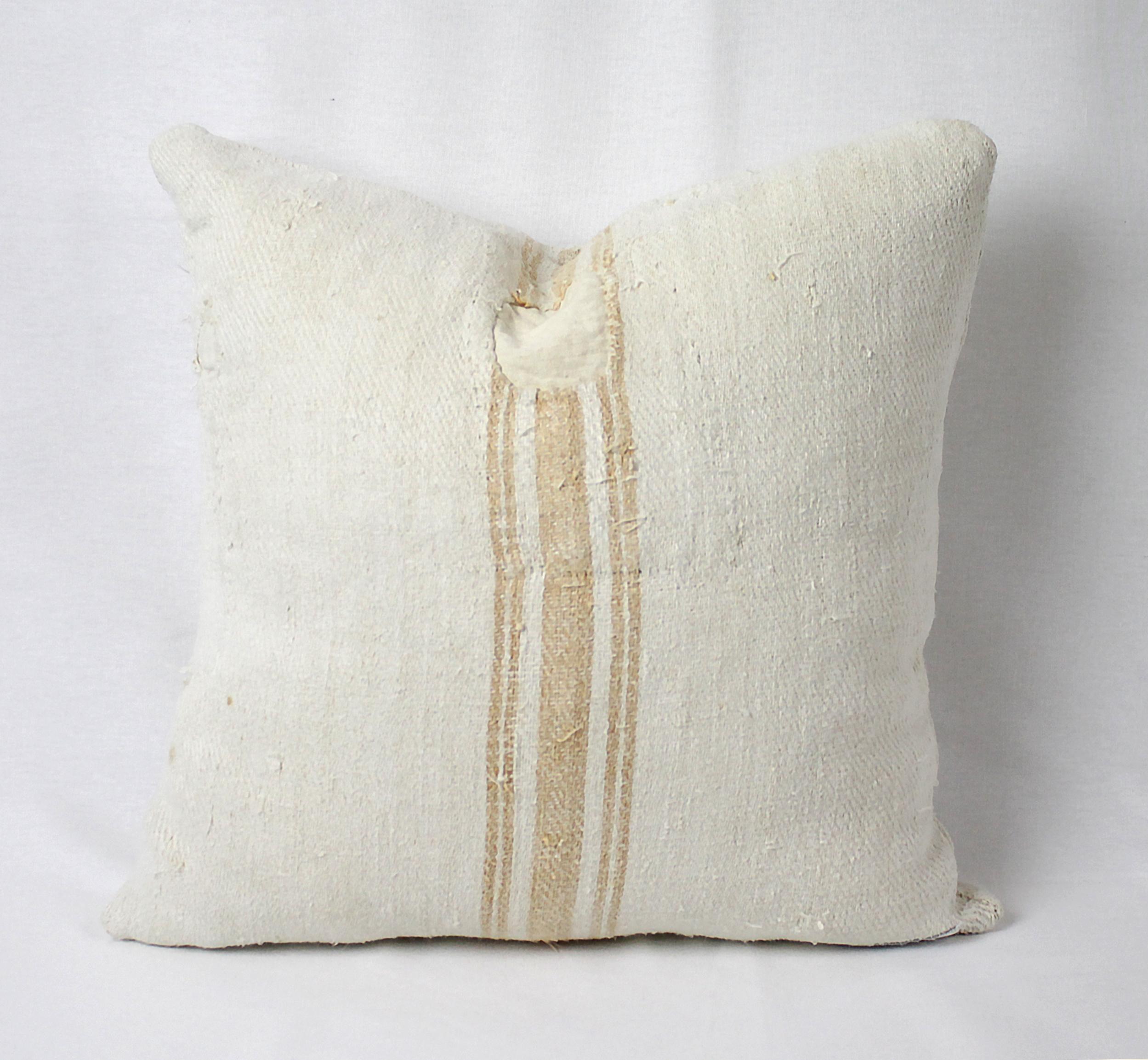 Grain Sack Pillow with Light Orange Vertical Stripe 6