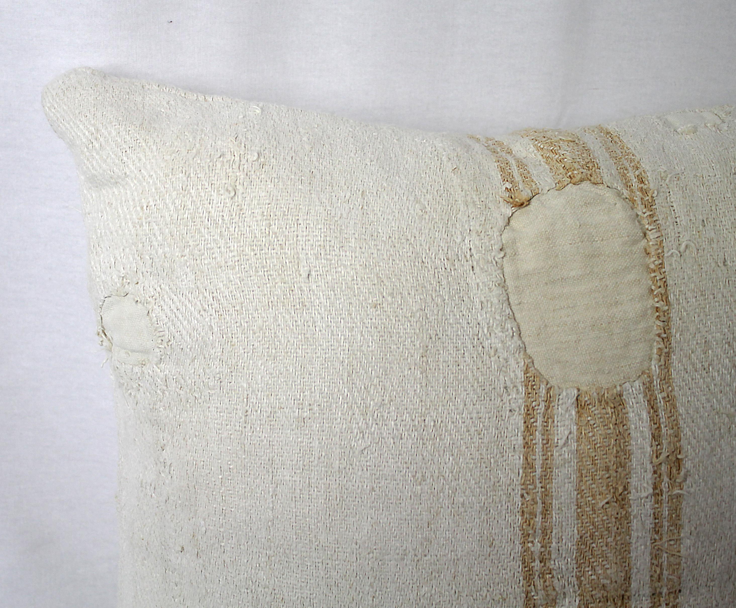 Grain Sack Pillow with Light Orange Vertical Stripe 7