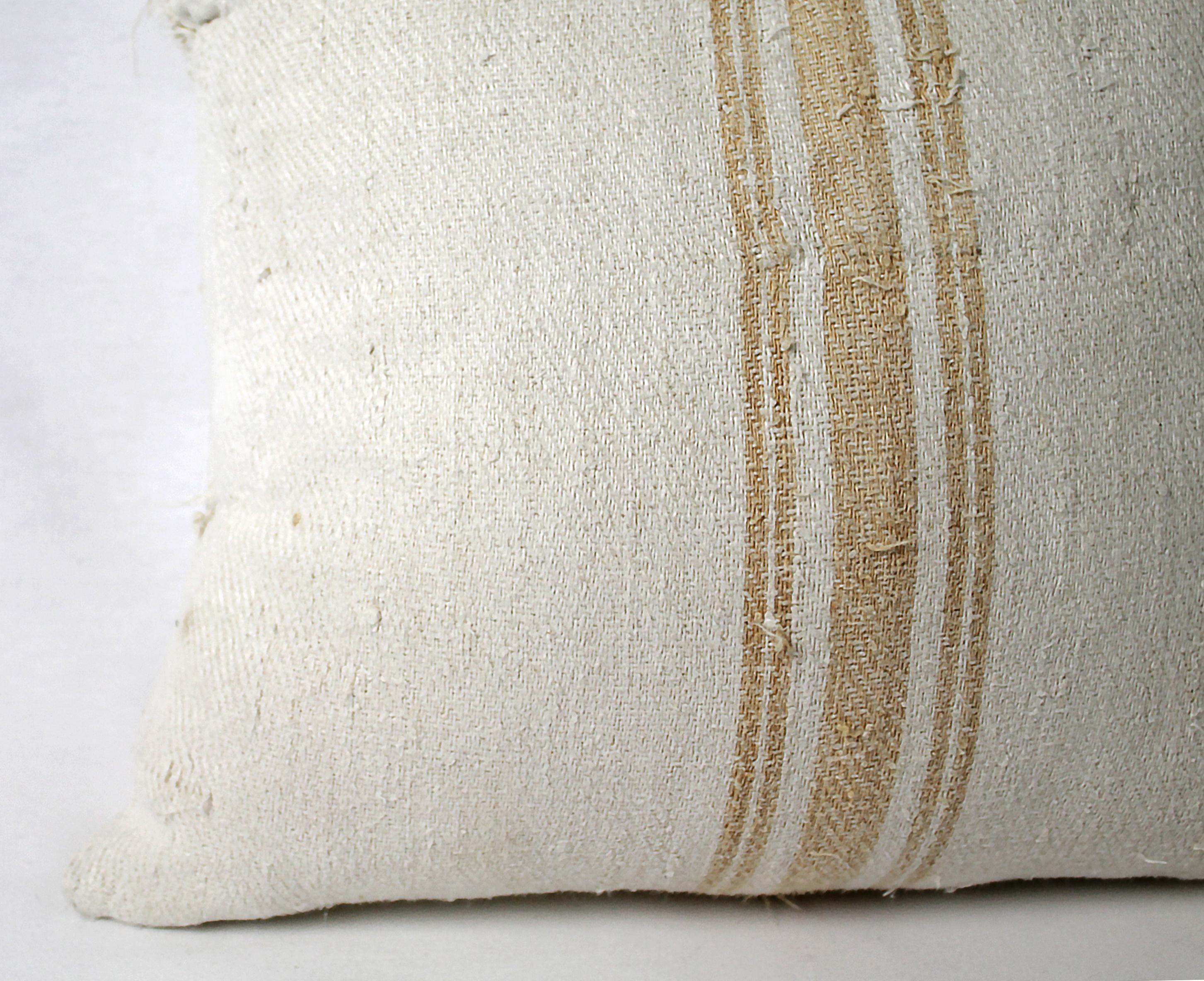 Grain Sack Pillow with Light Orange Vertical Stripe 8