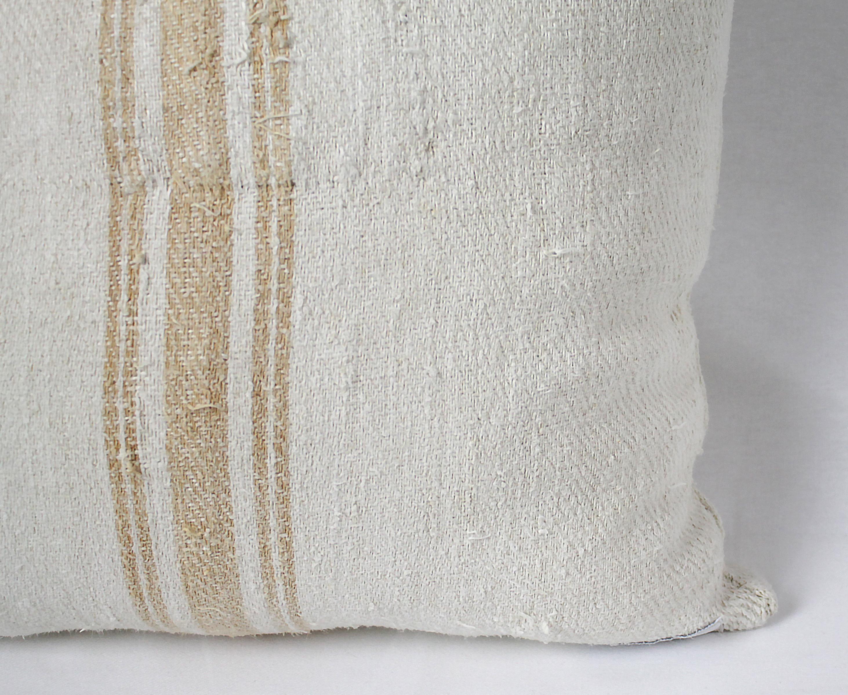 Grain Sack Pillow with Light Orange Vertical Stripe 10