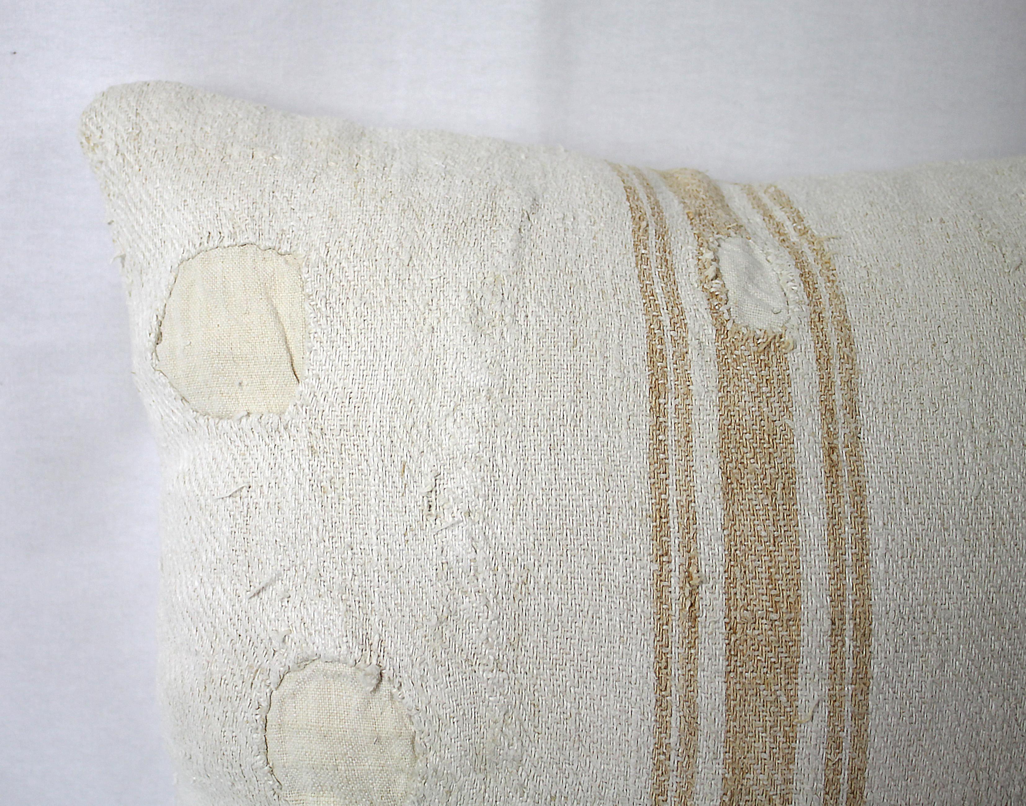 European Grain Sack Pillow with Light Orange Vertical Stripe