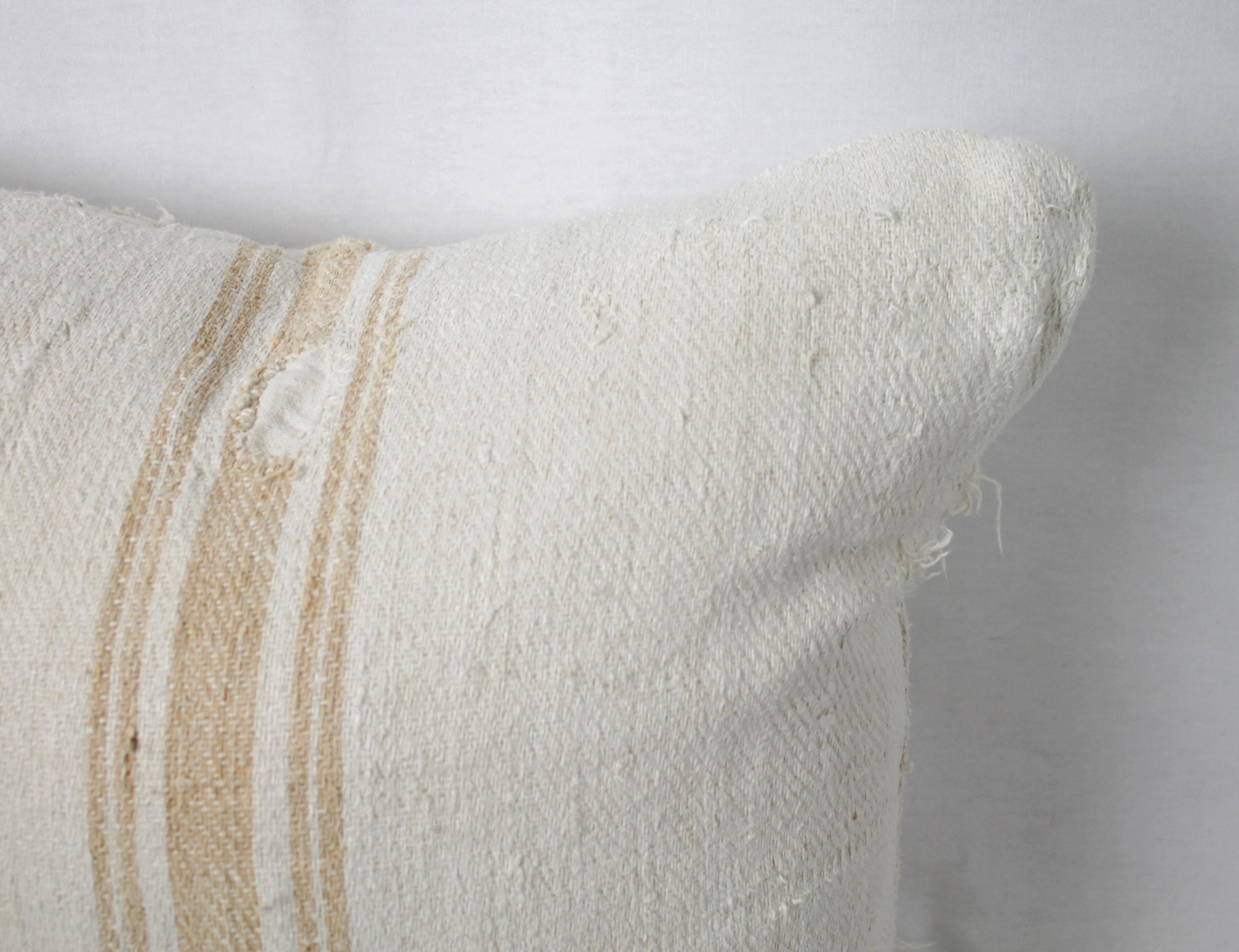 Grain Sack Pillow with Light Orange Vertical Stripe In Fair Condition In Brea, CA