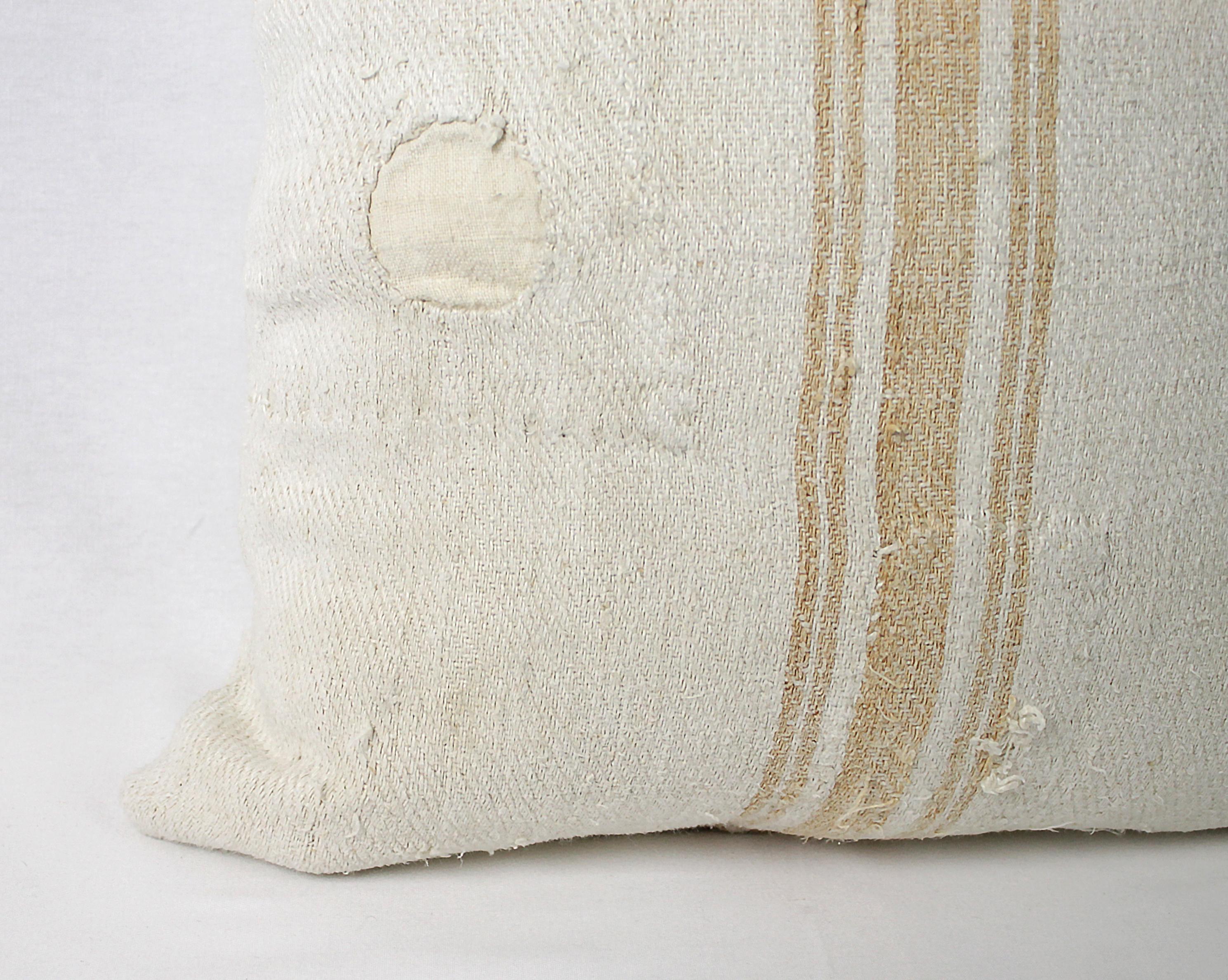 Grain Sack Pillow with Light Orange Vertical Stripe 1