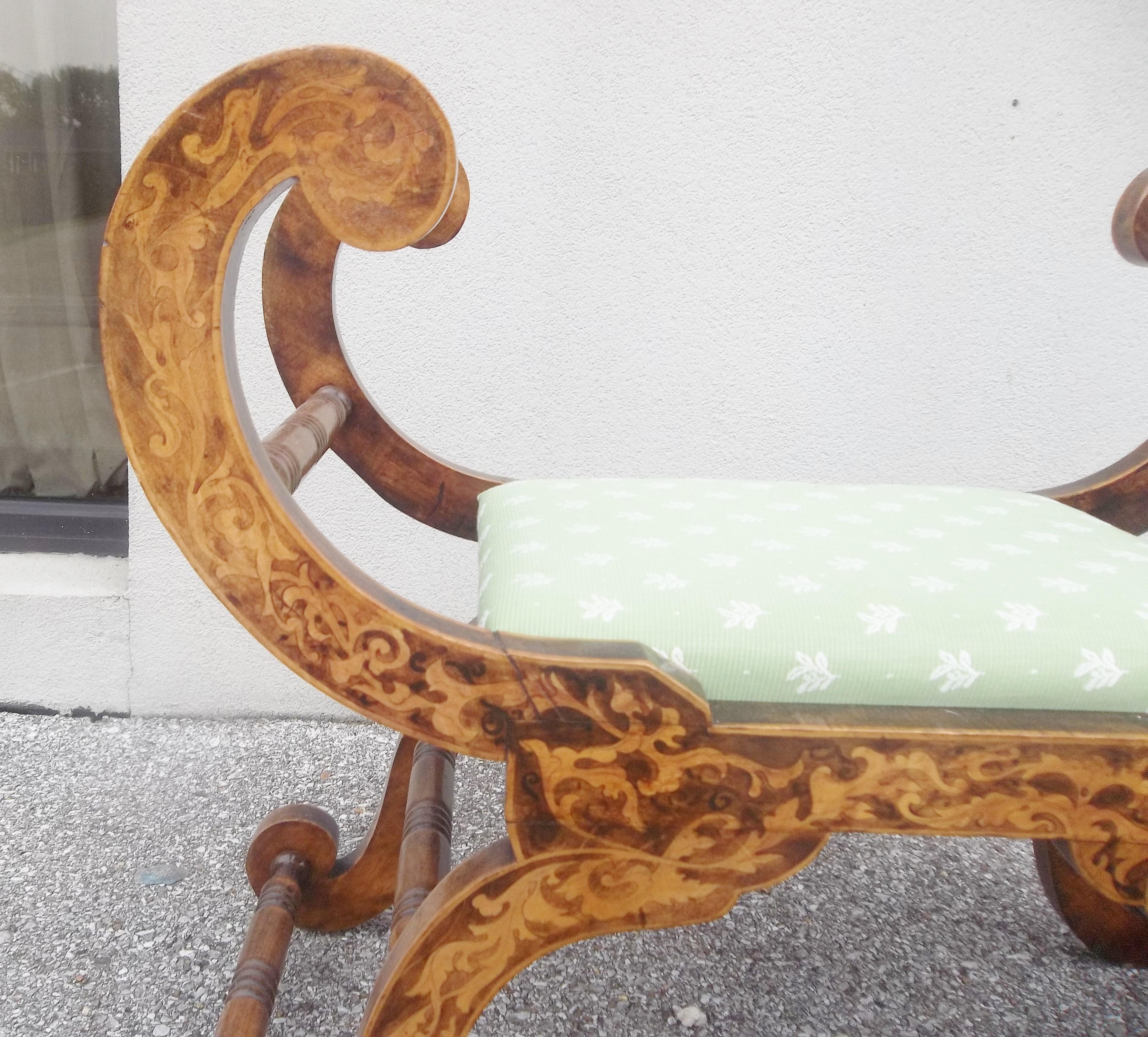 Wood Grained English Regency Style Curule Form Window Seat or Bench