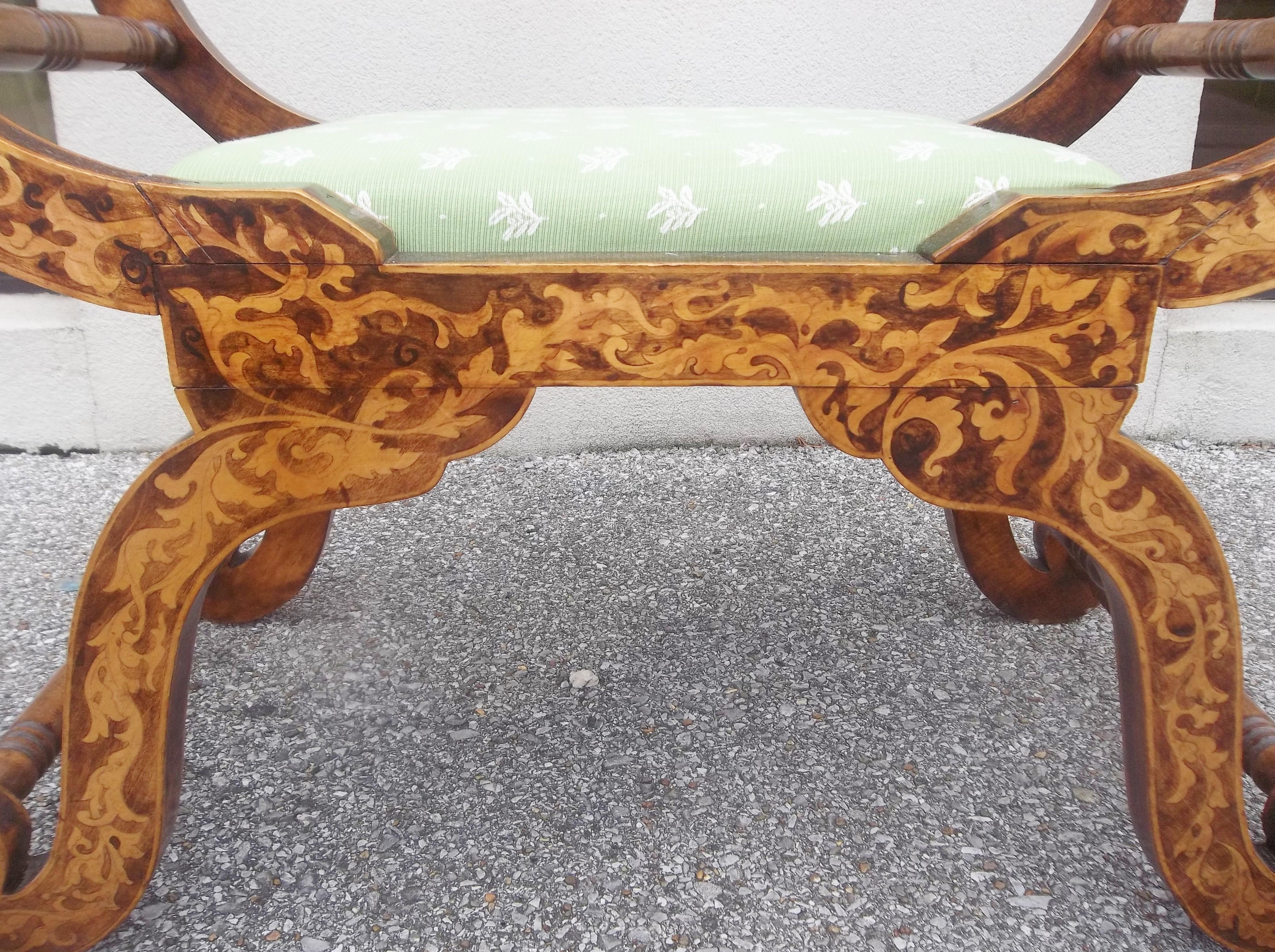 Grained English Regency Style Curule Form Window Seat or Bench 2