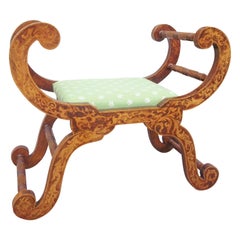 Grained English Regency Style Curule Form Window Seat or Bench