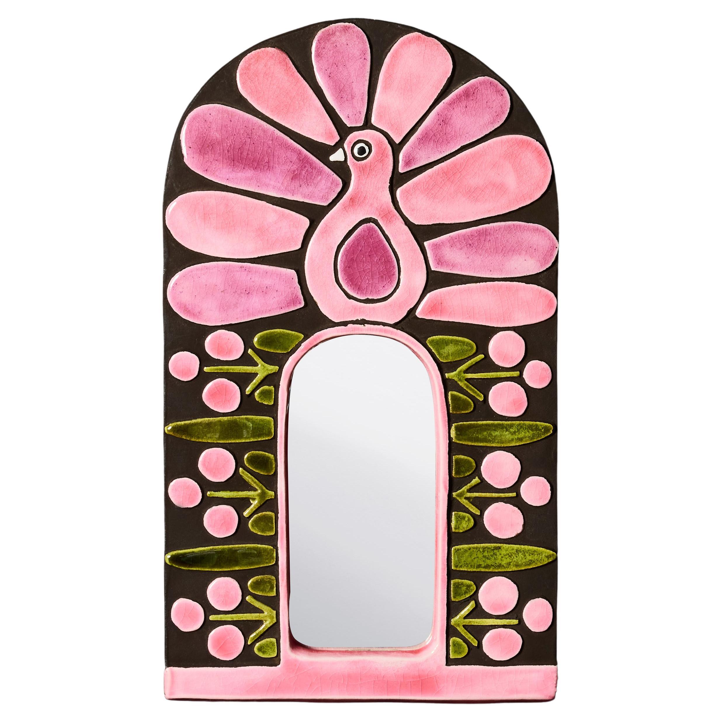 Grand miroir en céramique Graines par Mithé Espelt